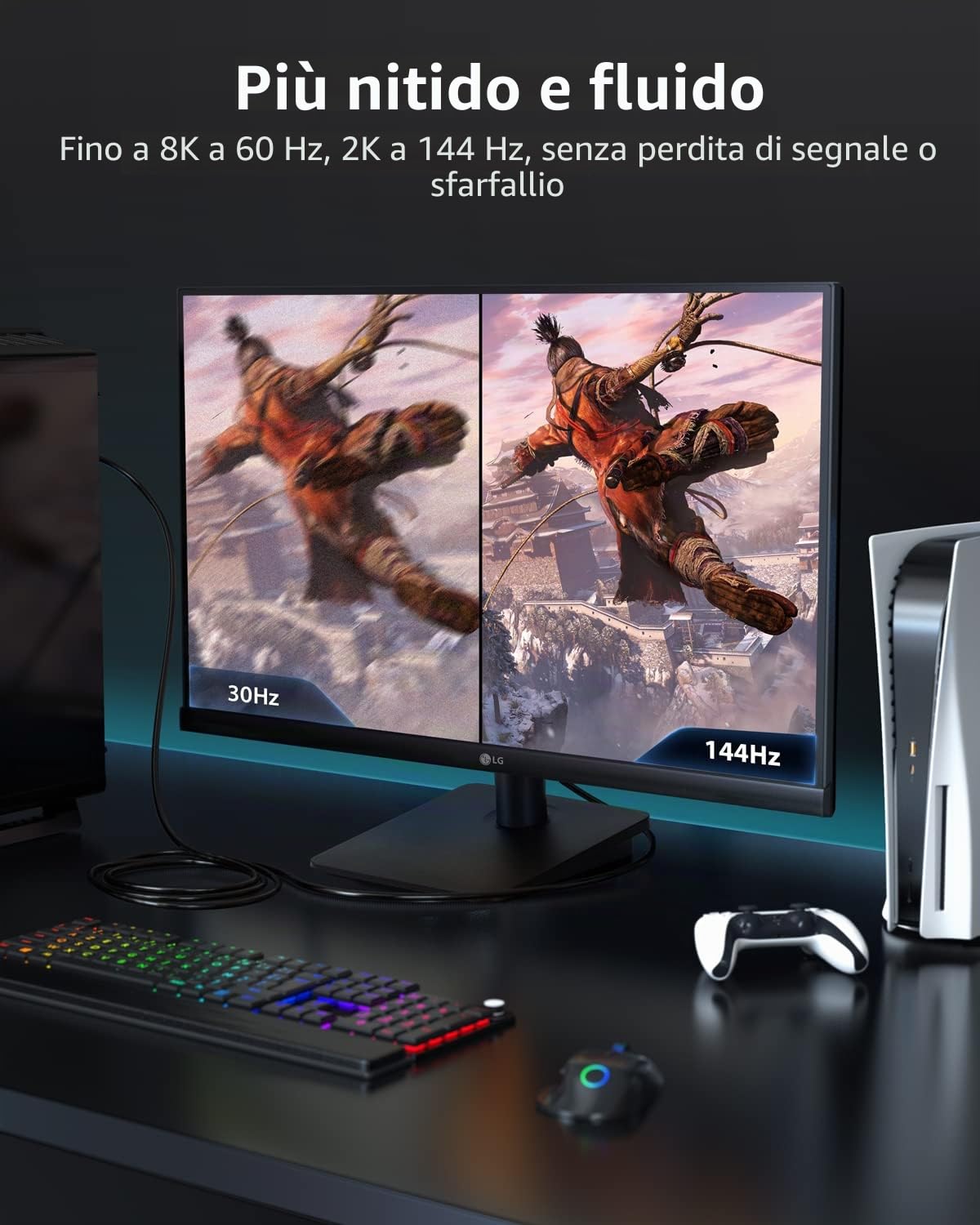 Stouchi Cavo in Fibra Ottica HDMI 8K 15M, HDMI 2.1,48Gbps ad Altissima Velocità,In Parete CL3 Nominale,8K@60Hz,4K@120Hz/144Hz Dynamic HDR eARC Dolby HDCP2.2 Compatibile con PS5,Xbox SeriesX,TV