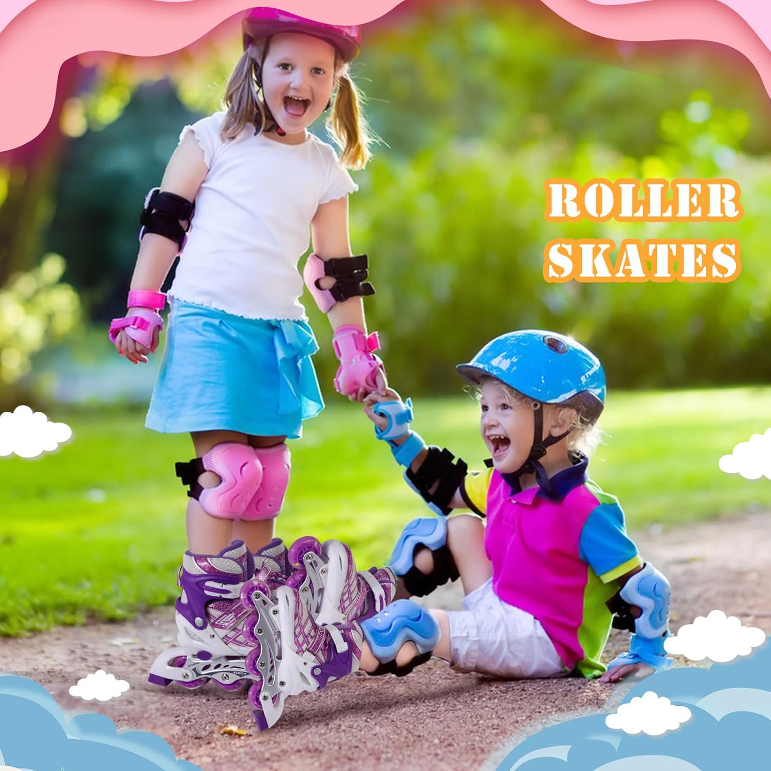 Roller Blades Girls Ages 8-12, Double-Row Roller Inline Skates for Kids Girls Rollerblades Rollerblades Ages 6-12 Adjustable Light Up Skates High Top Faux Leather for Beginner Indoor Outdoor