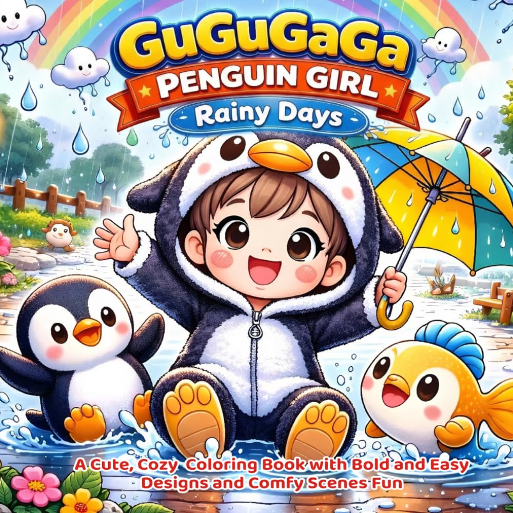 GuGuGaGa Penguin Girl - Rainy Days: A Cute & Cozy Coloring Book with Bold and Easy Designs and Comfy Scenes (GuGuGaGa Penguin Girl Cozy Collection)