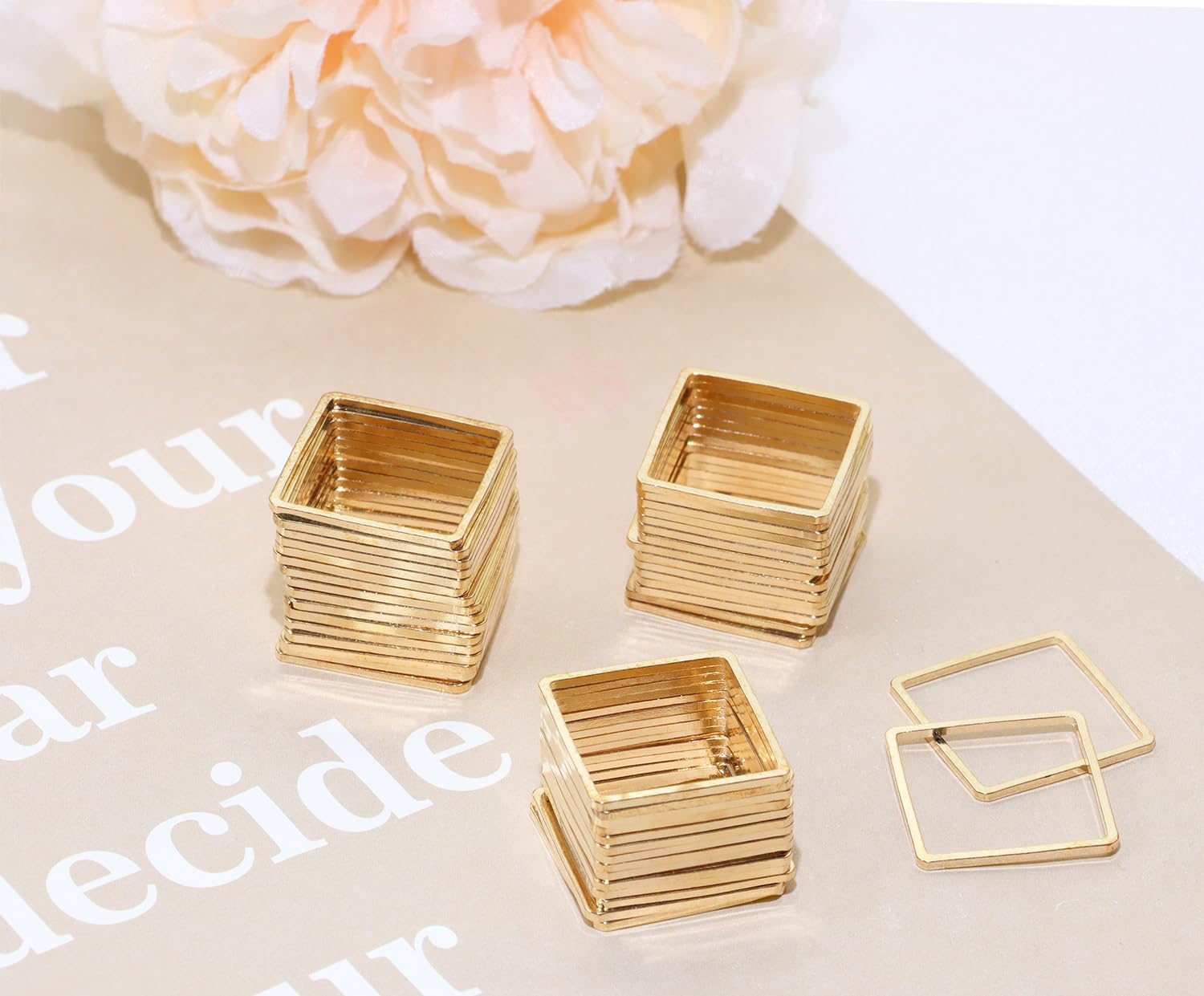 Shapenty Brass Square Hollow Frame Pendant Charms Open Bezel Frames Linking Ring Connectors Beading Hoop Earrings for Necklace Bracelet Jewelry Making Resin Craft, 50PCS (18mm, KC Gold) - Image 6
