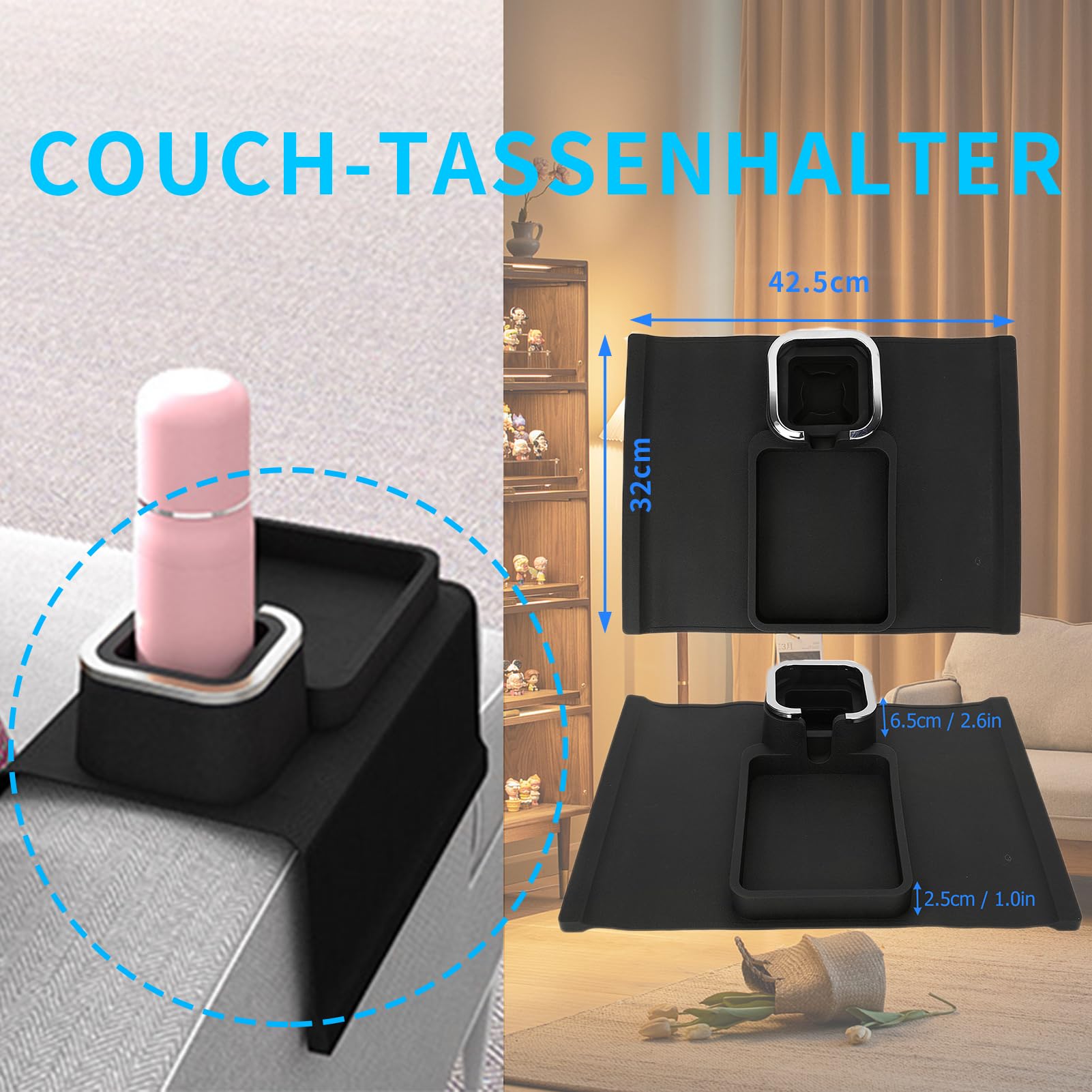 Elprico Couch-Getränkehalter, Silikon-Couch-Getränkehalter und Sofa-Armlehnen-Tablett, Couch-Tisch-Tablett für Starke und Schwere Fernbedienung/Snacks/Handy/Ohrhörer, für