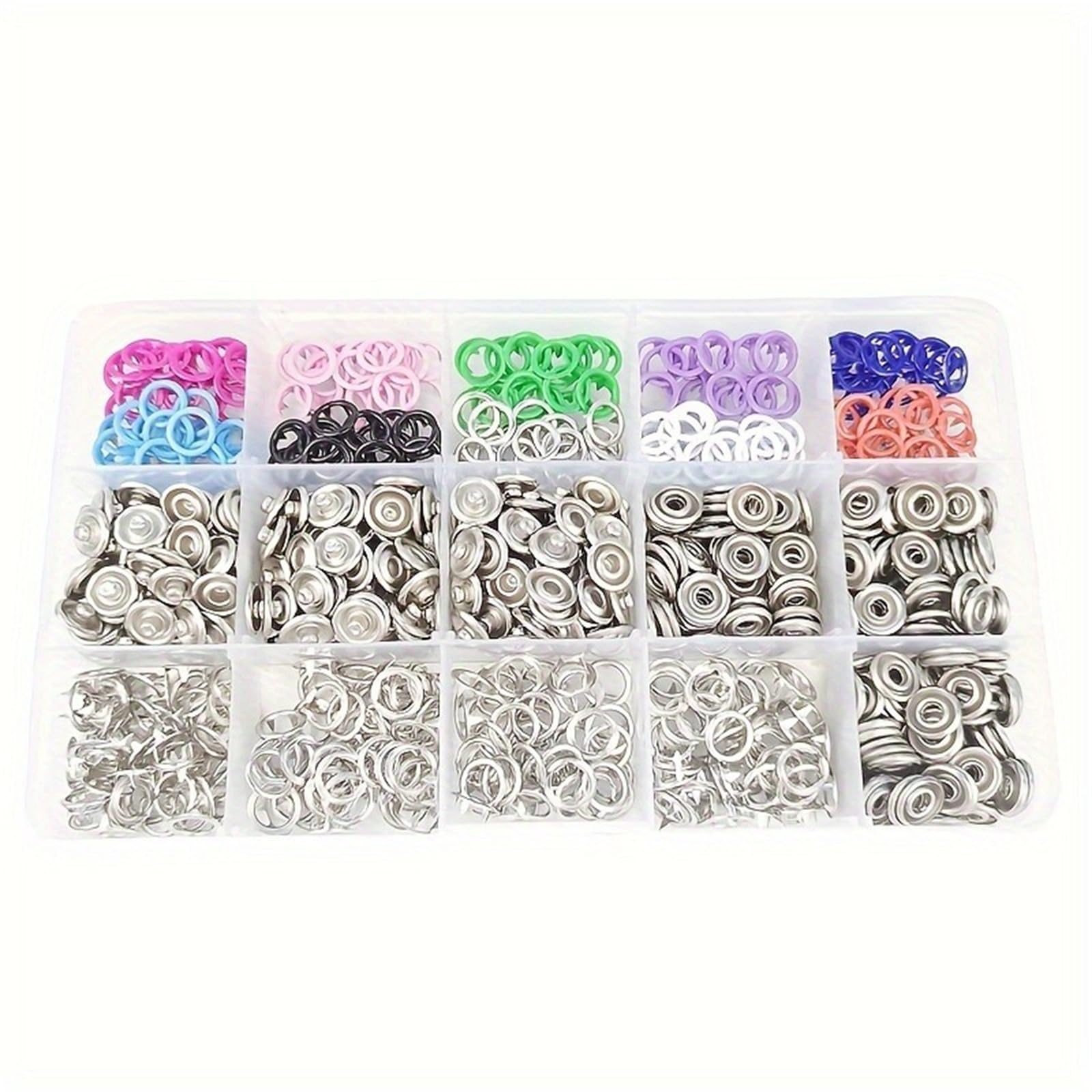 Wuyangcun 200er-Set Druckknöpfe mit Zange 9,5 mm Metalldruckknöpfe in 10 Farben ohne Nähen Metal Snaps Kit für Kleidung Baby-Bodys Basteln und DIY-Projekte inklusive Aufbewahrungsbox