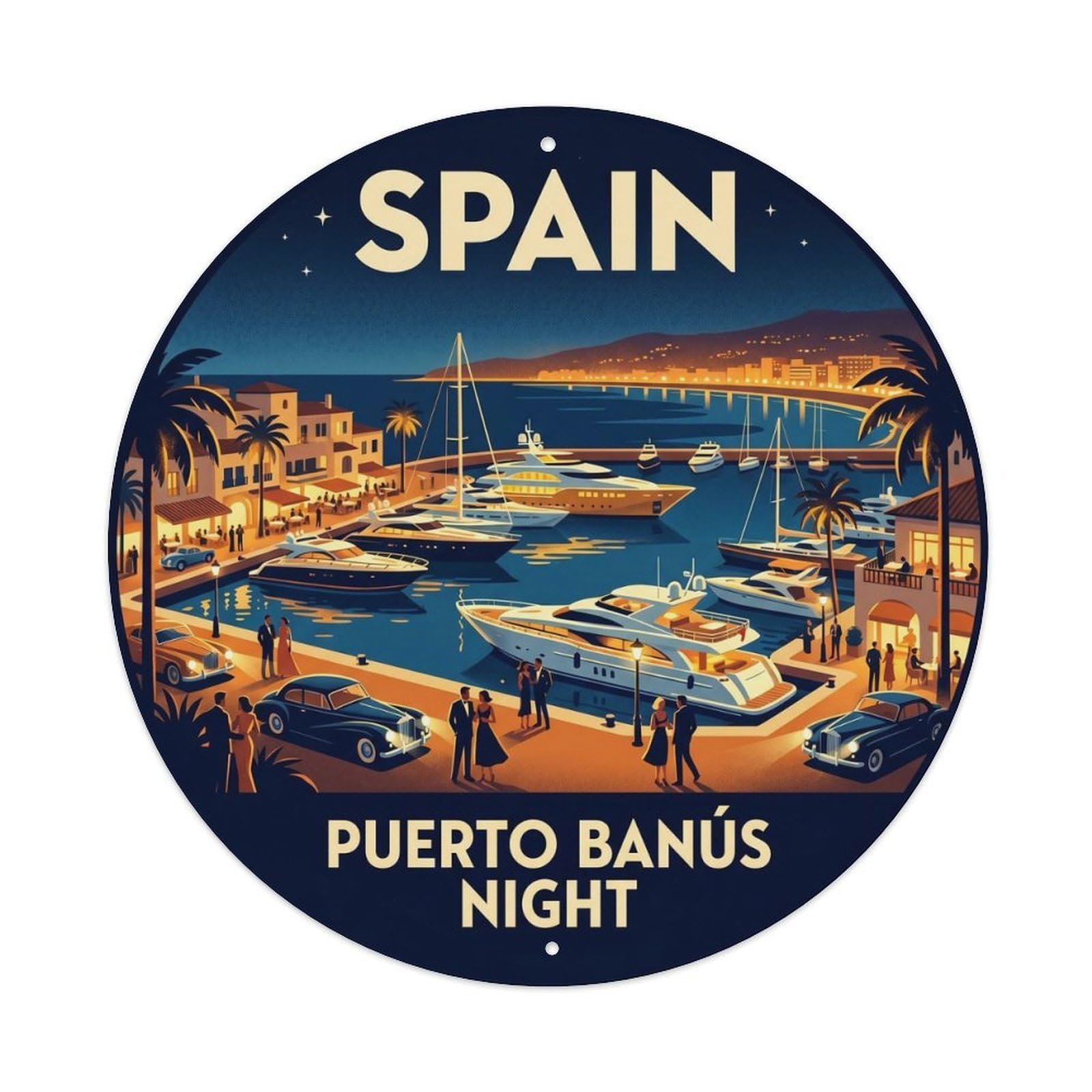 Marbella Puerto Banus Night Spain Island Travel Metal Tin Sign
