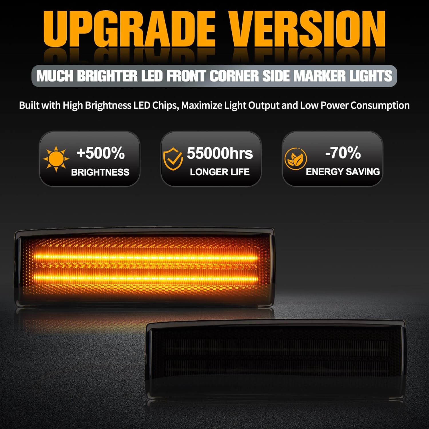 Gempro LED Front Bumper Side Marker Lights for 1983-1994 Chevy Blazer S10 GMC Jimmy S15 Amber Marker Lamps, 2PCS (Smoked Len)
