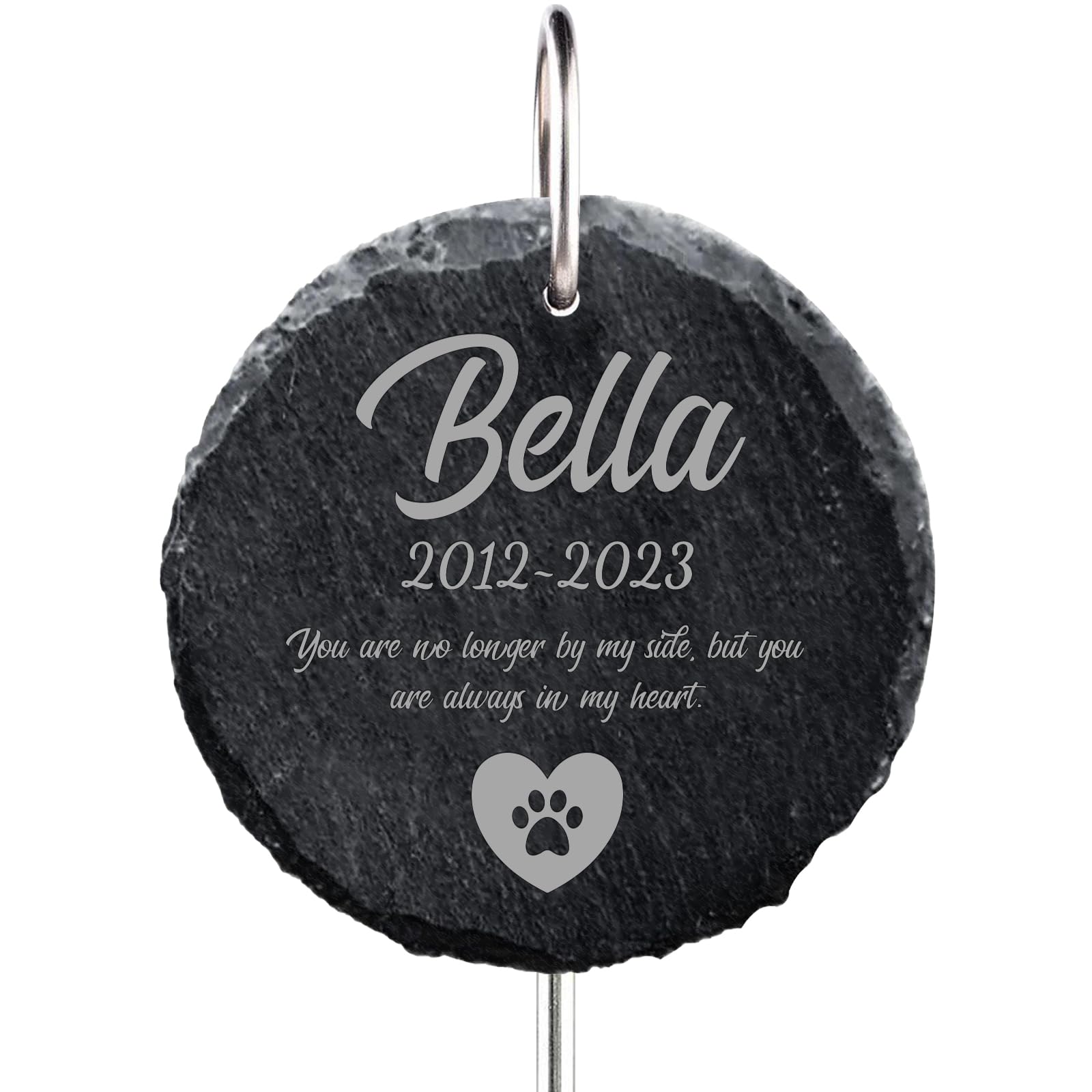 Dihope Personalised Dog Memorial Plaque with Hook Stake, Custom Name Pet Memorial Bereavement Gifts Natural Slate Grave Plaque Gifts for Loss of Dog Cat Pet (Text-Circle)