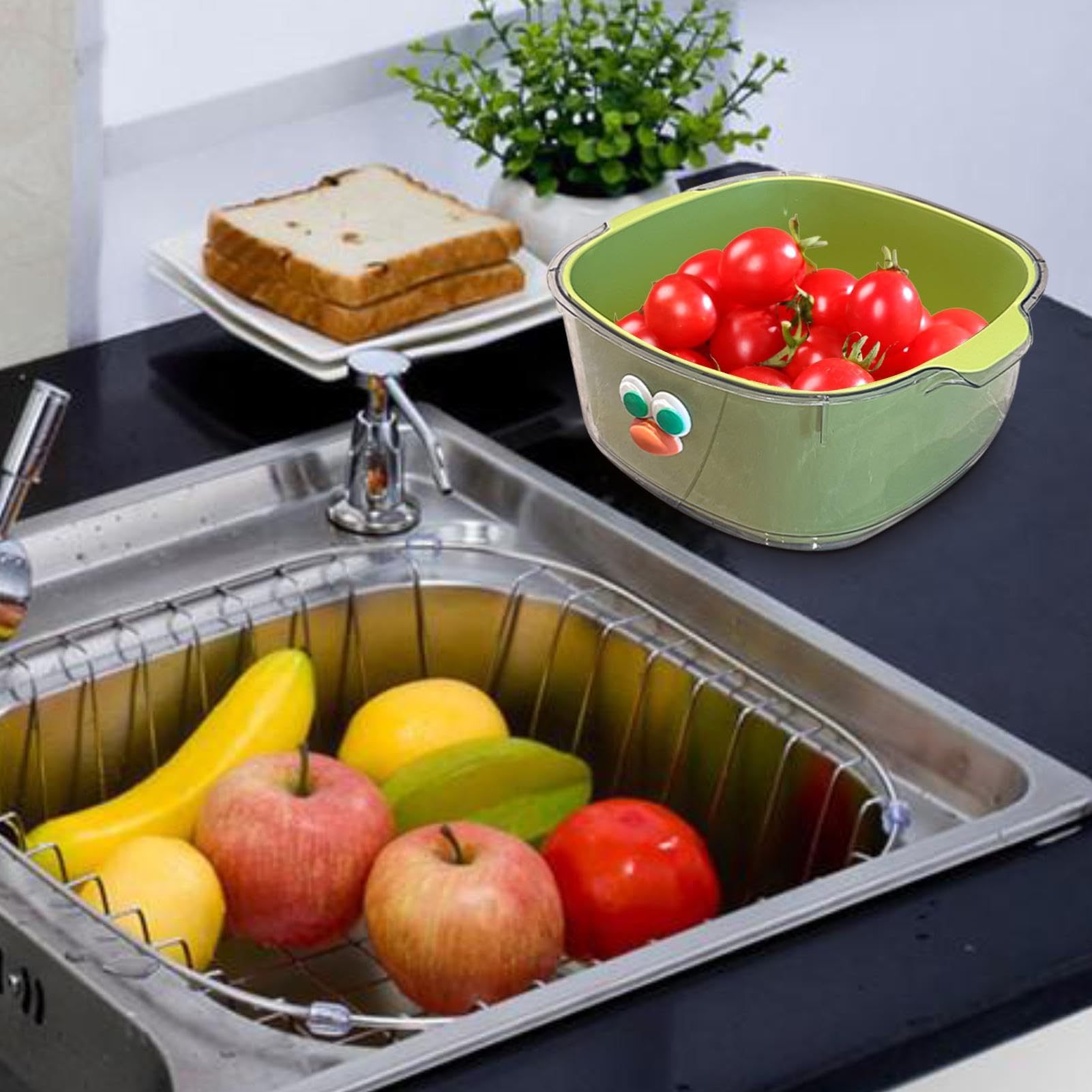 Colino Da Cucina 2 In 1 - Per Frutta E Verdura - Doppio Strato Con Coperchio - Bianco E Viola - Foto 5