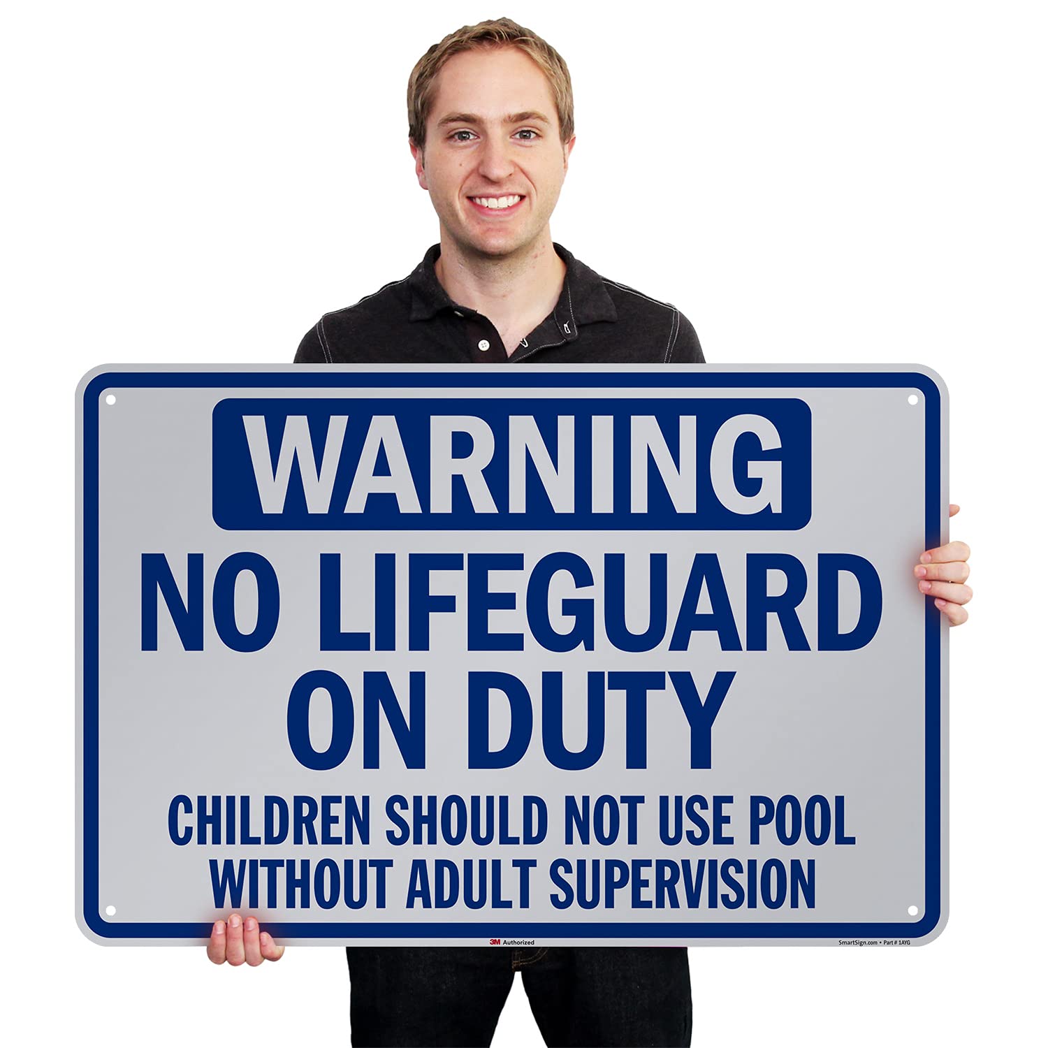SmartSign Large No Lifeguard on Duty Sign, Children Should Not Use Pool Without Adult Supervision Sign, 24 x 36 Inches, 3M Authorized EG Reflective Aluminum, Made in USA