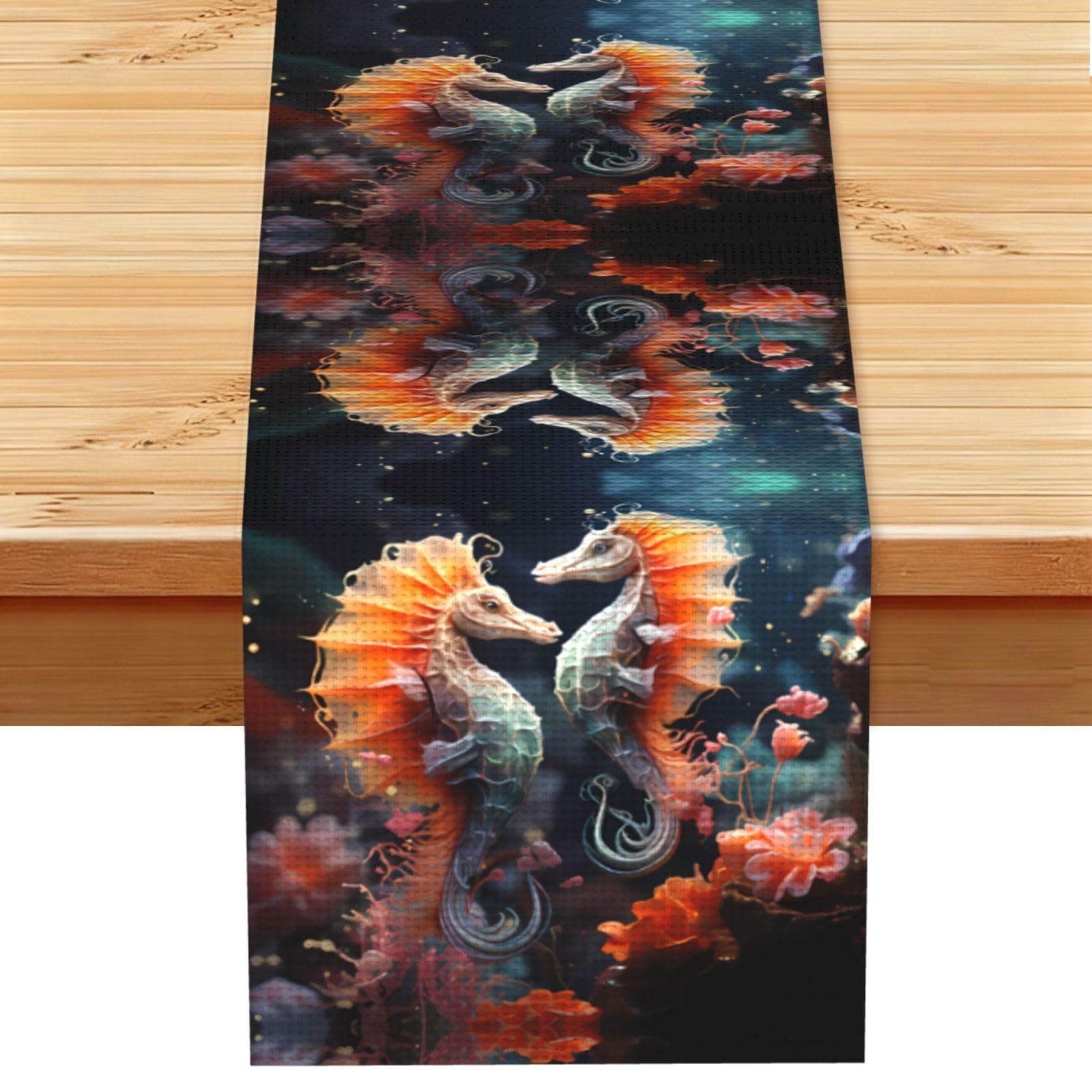 Beautiful seahorses Linen Feel Table Runner Wedding Party Home Decoration