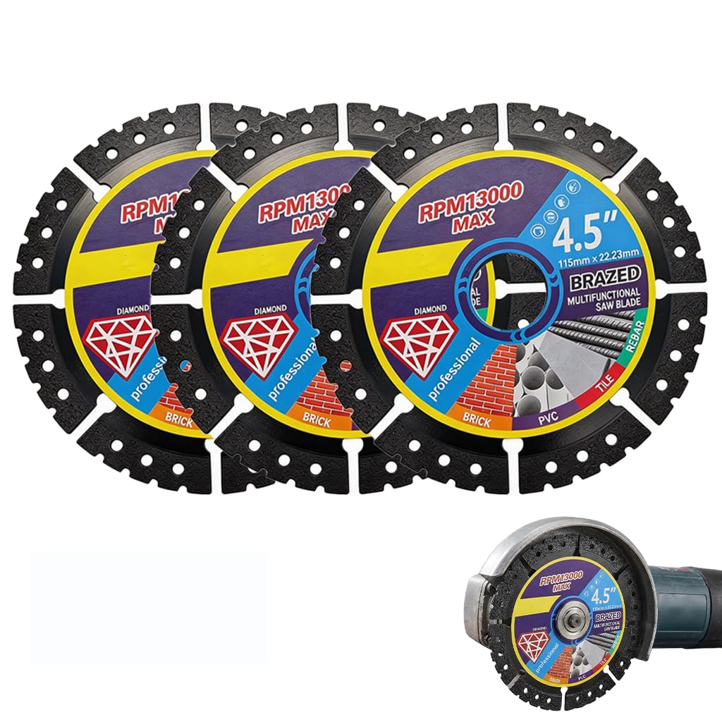 3Pcs Diamond Multi-Purpose Saw Blades 115mm/4.5 Inch", 1.2mm Ultra Thin Angle Grinder Discs Professional Diamond Saw Blade Set for Dry/Wet Cutting Tiles Concrete Steel Marble PVC & Wood