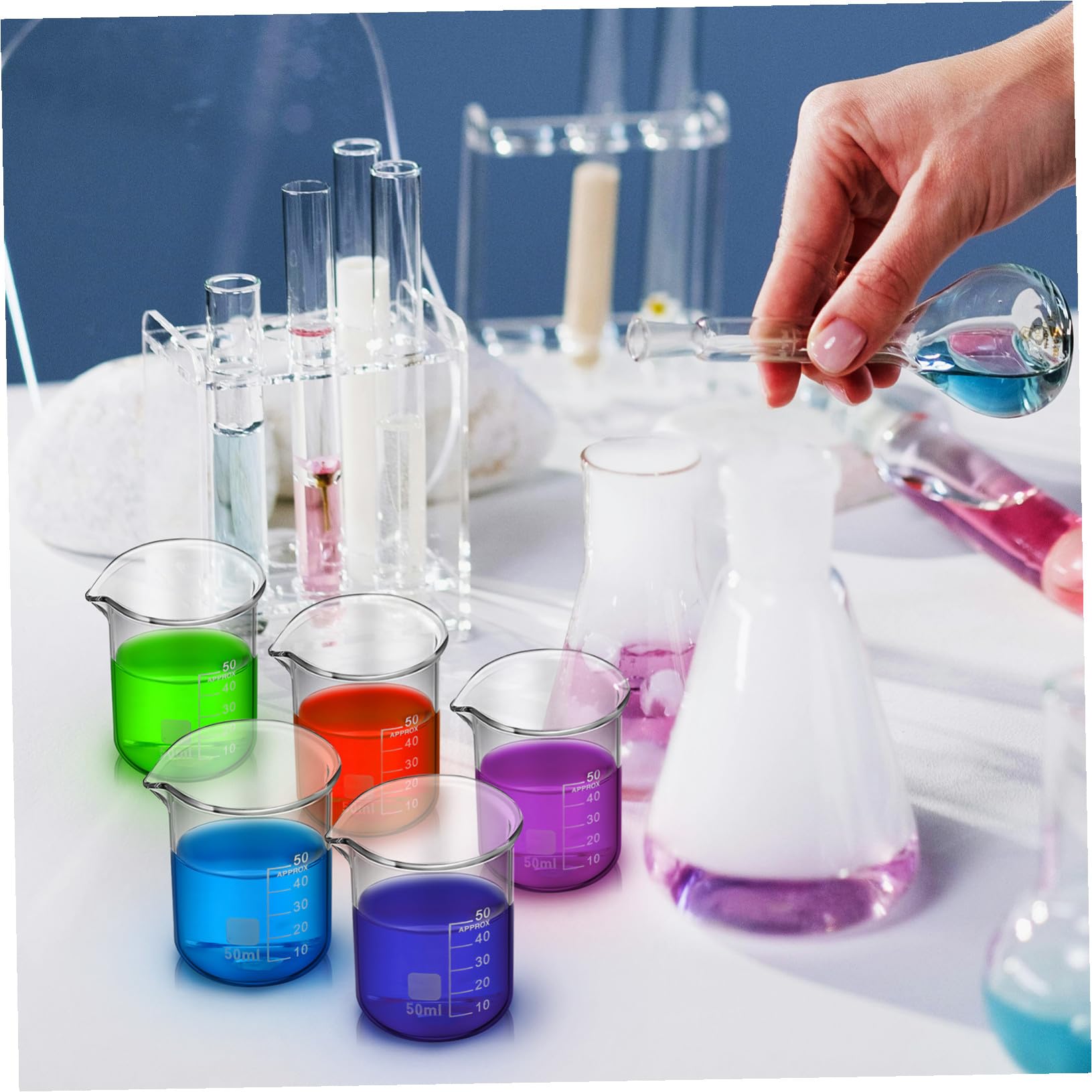 LIFKOME 20 Szt. Sztuk Szklanych Zlewków z Podziałką Przezroczyste Niskie Cylindry z Dzióbkiem Do Pomiaru Cieczy Laboratorium i Kuchni Trwałe Naczynia Szklane Do Mieszania i Odmierzania