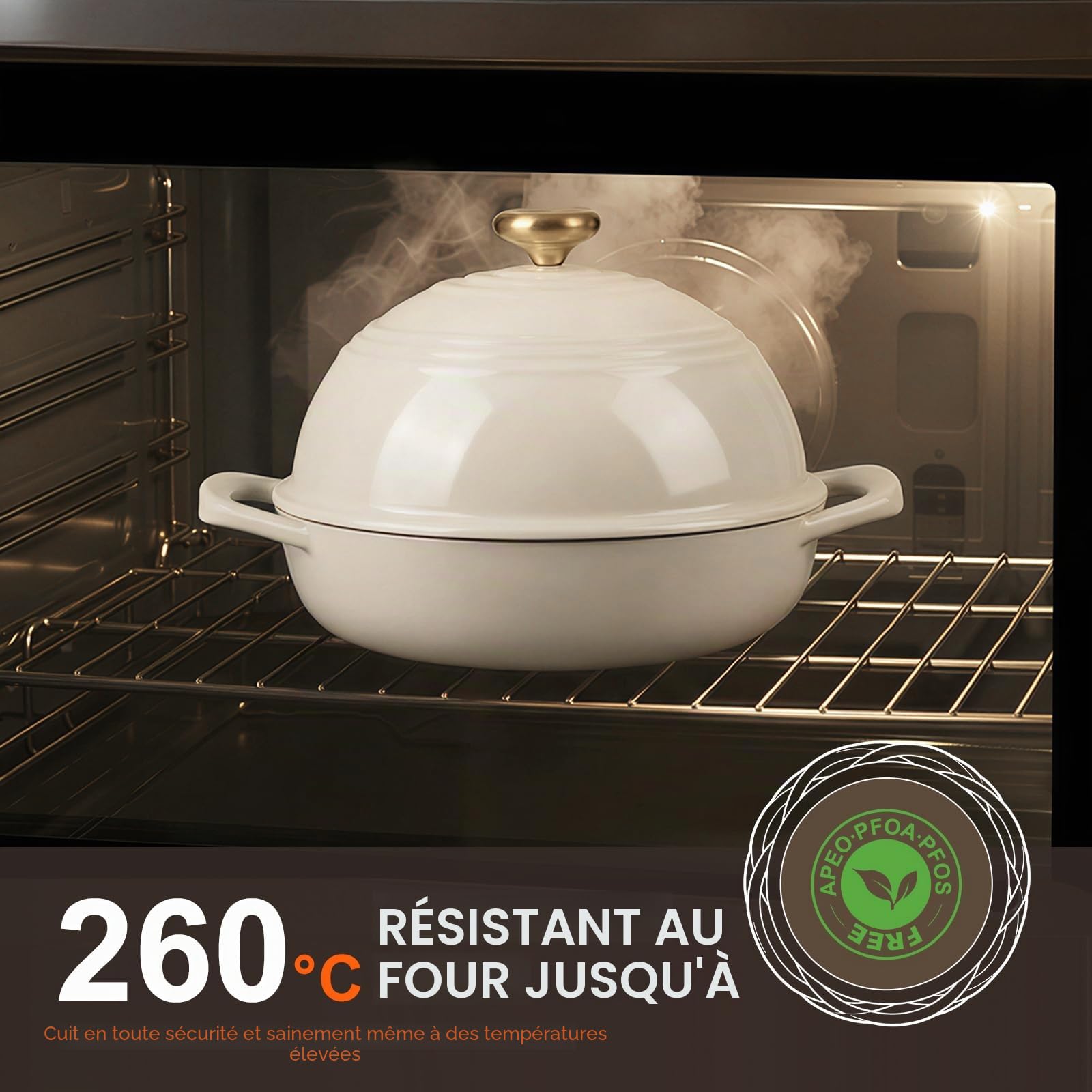 OVERMONT Cocotte à Pain en Fonte Émaillée 5,7 L, Tous Feux, Blanc | Pour pain au levain à croûte croustillante : base peu profonde, couvercle bombé, induction, four 260 °C et recettes.