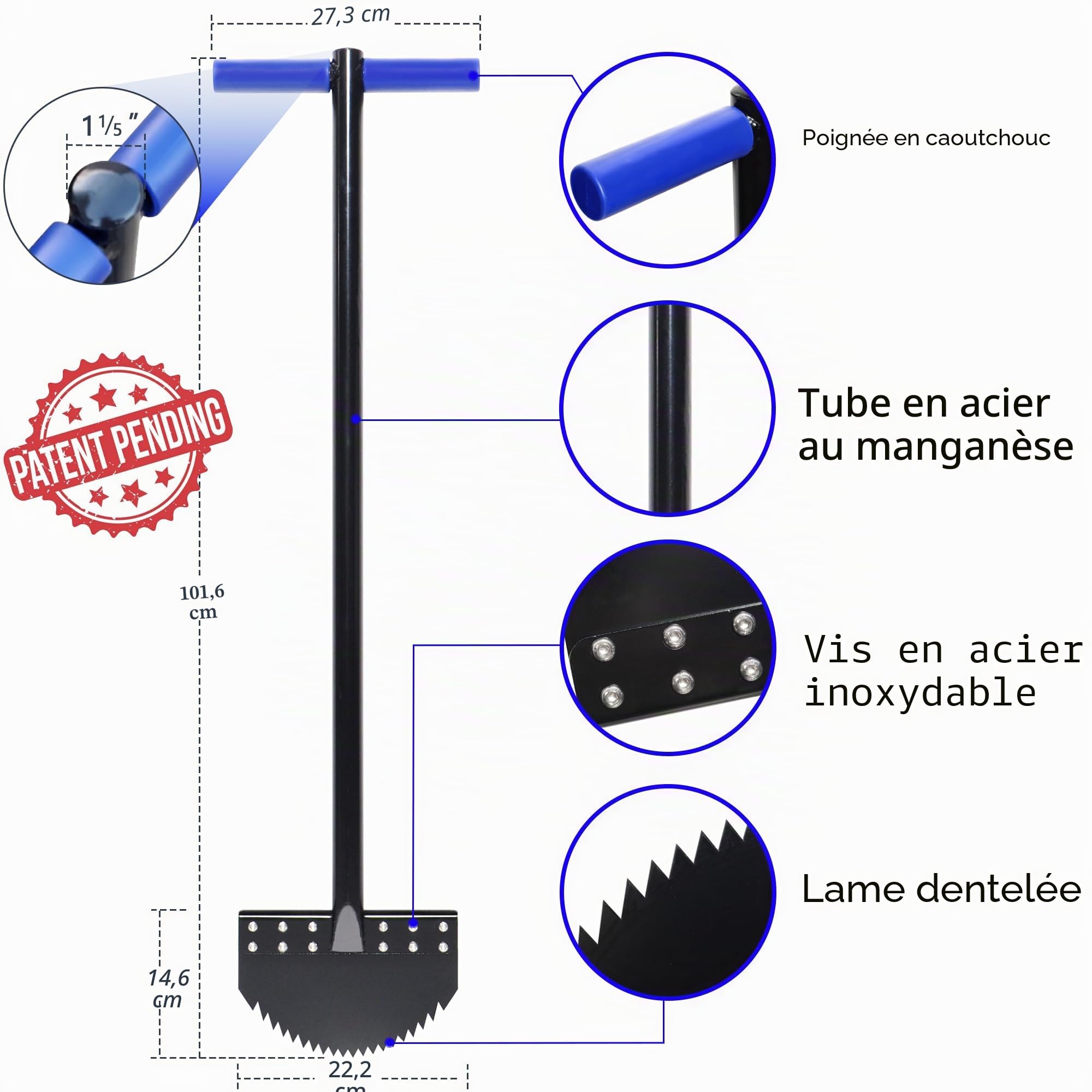 Monobloc Coupe-Bordures 100cm avec Lame en Acier à Ressort, Acier au Manganèse, Antirouille, Outil de Jardin Demi-Lune avec Poignée en Caoutchouc pour l'Entretien Paysager