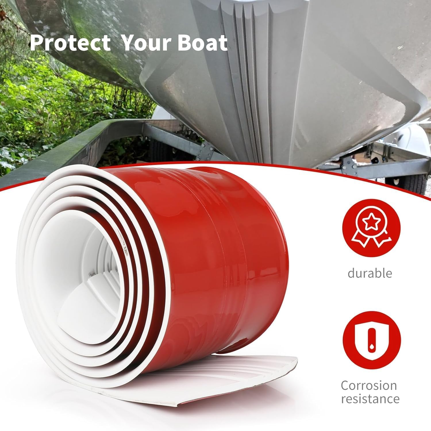 Keel Guard for Fiberglass Boat Bass Aluminum Boats, Boat Keel Protector Guard Hull Protector Shield Protects from Rocks Ramps Scratches Damage, Self-Adhesive DIY 6.5 feet, White