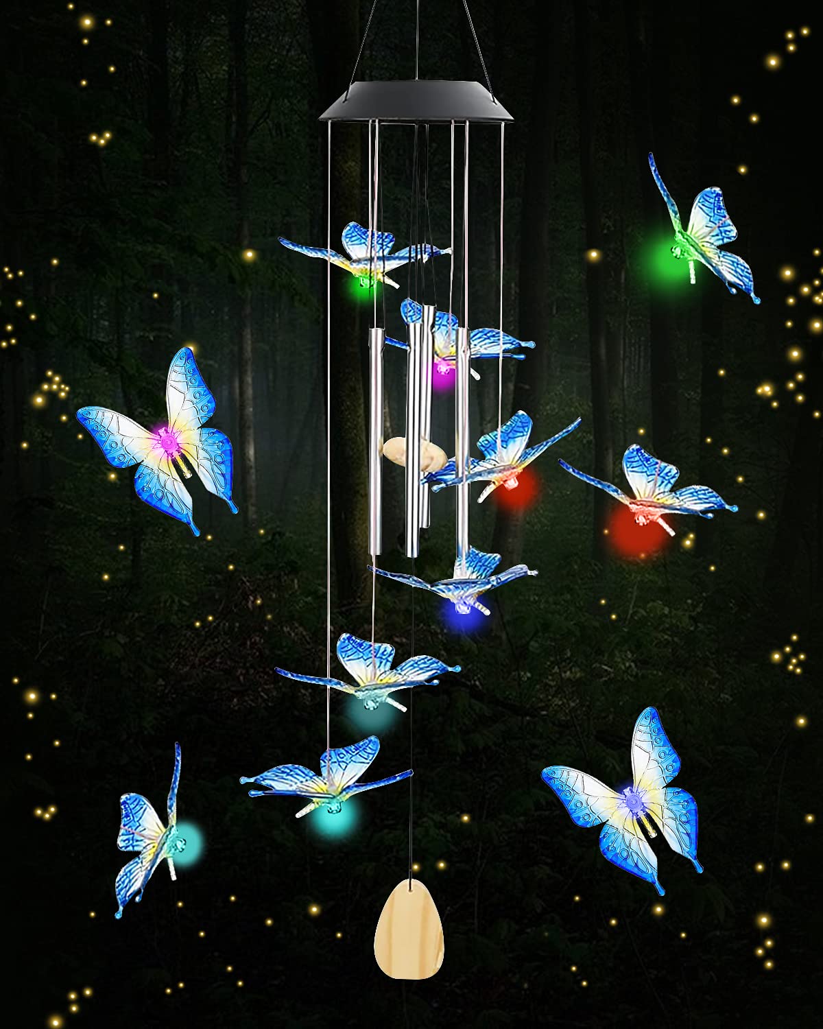 UNOOE Solar Lights Outdoor, Wind Chimes Outdoor Clearance Butterfly Solar Wind Chimes Outdoor Lights Decorative Led Garden Lights Outdoor Solar Decor for Garden Patio, Yard for Women