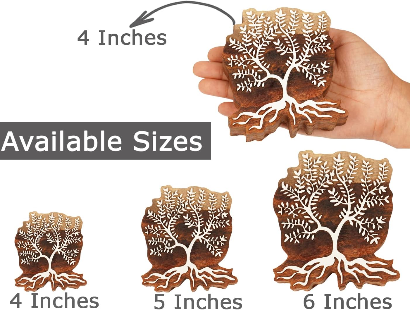 Textile Printing Block Tree Hand Carved Wooden Stamp Wood Block Printing Textile Stamp for Fabric/Pottery Blocks- 5 Inches