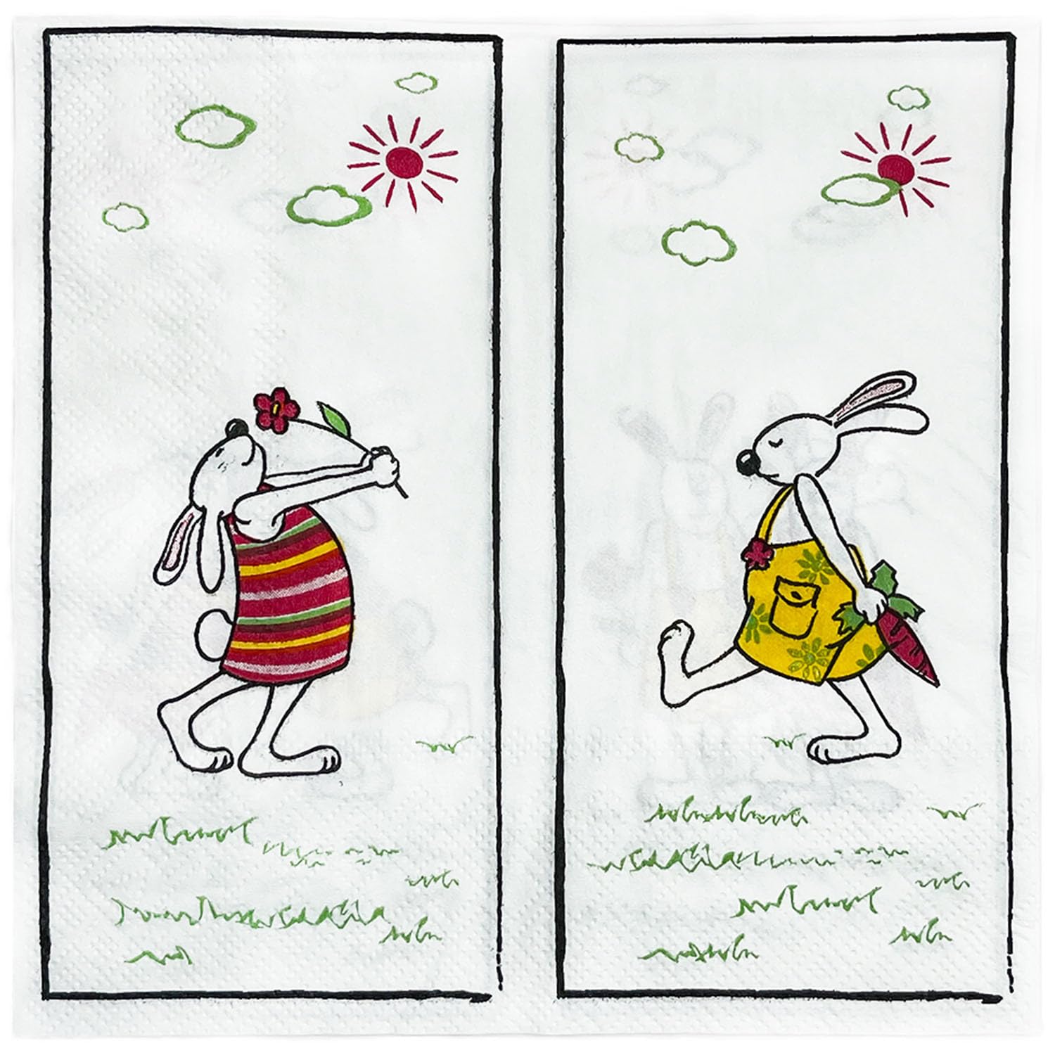 Servilletas Papel Conejo Rojo Amarillo Desechables Servilletas Decoupage Cocktail Cumpleaños 2 Capas Toilet Papel Higienico Decoración de Mesa para Bodas,Fiesta en el Jardín 30 Paquetes(33x33cm）