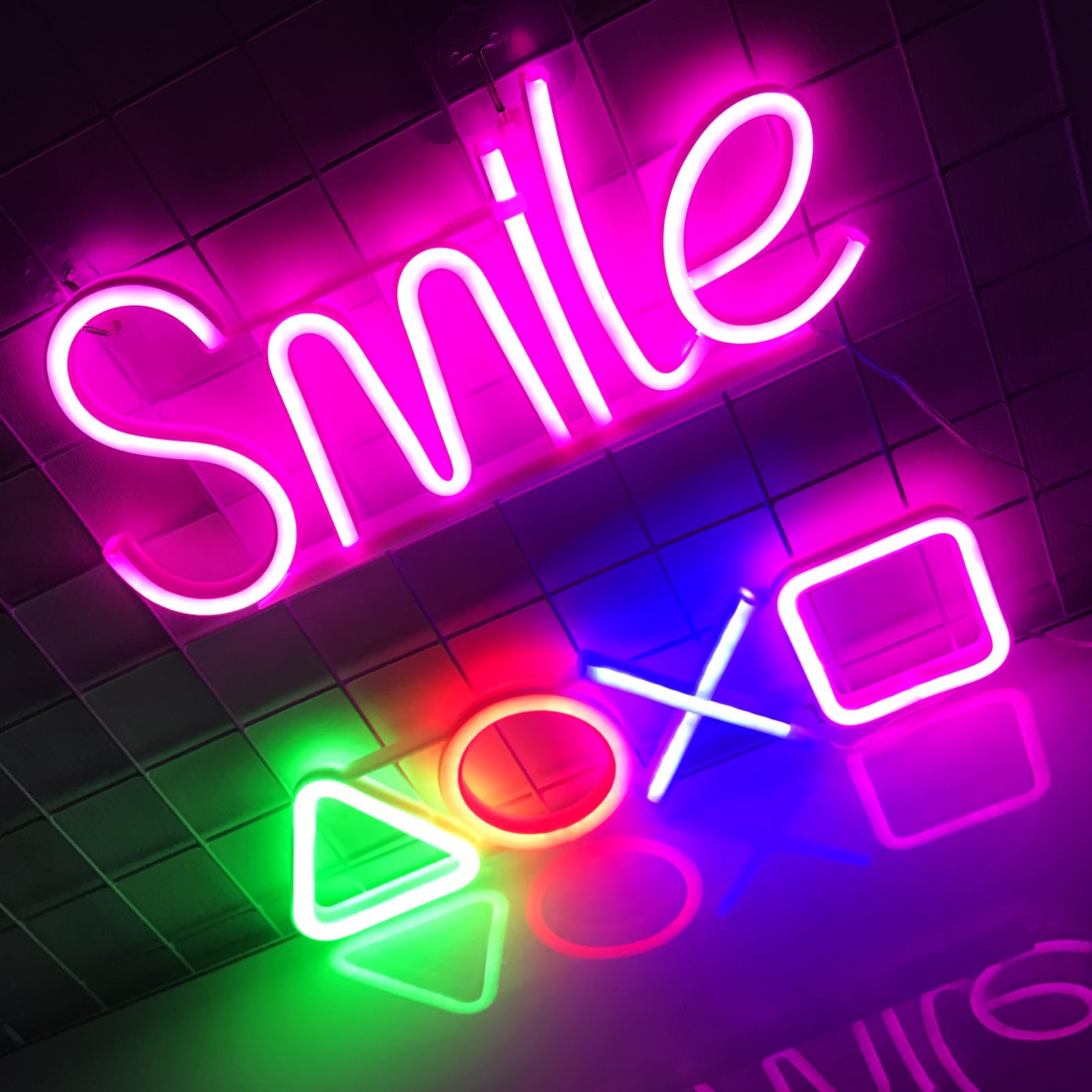 Gamepad Symbol+Pink Smile LED Neon,Energy Saving,Safety,Light And Easy To Carry,Camping Is The Best Way To Travel,Multiple placement — image 1