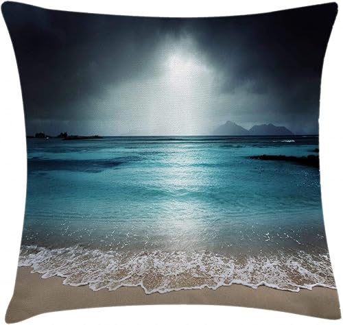 Miniatura 8 de Ambesonne Funda de cojín con diseño de océano, color azul, arena y playa, aguas tranquilas y pacíficas, funda de almohada cuadrada decorativa, 18 x