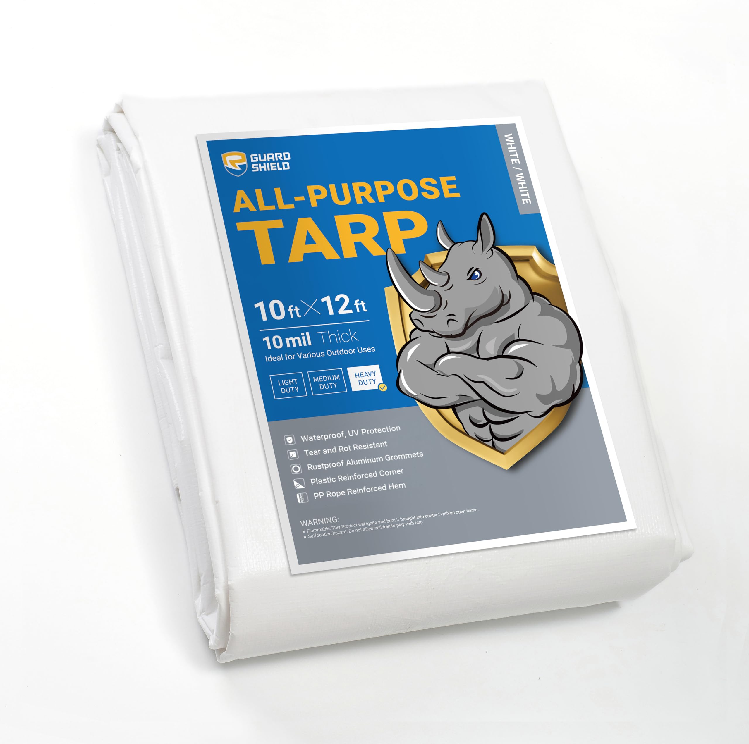 GUARD SHIELD Heavy Duty Tarp 10x12 Feet White Multi Purpose Thick Waterproof Poly Tarp Cover 10mil