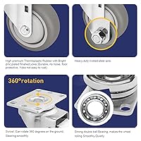 Vista 3 de SY America 3.5" 4 Pack Plate Caster, Thermoplastic Light Heavy Duty Rubber Gray Swivel Caster, Top Plate Casters, 1200 lbs Total Capacity