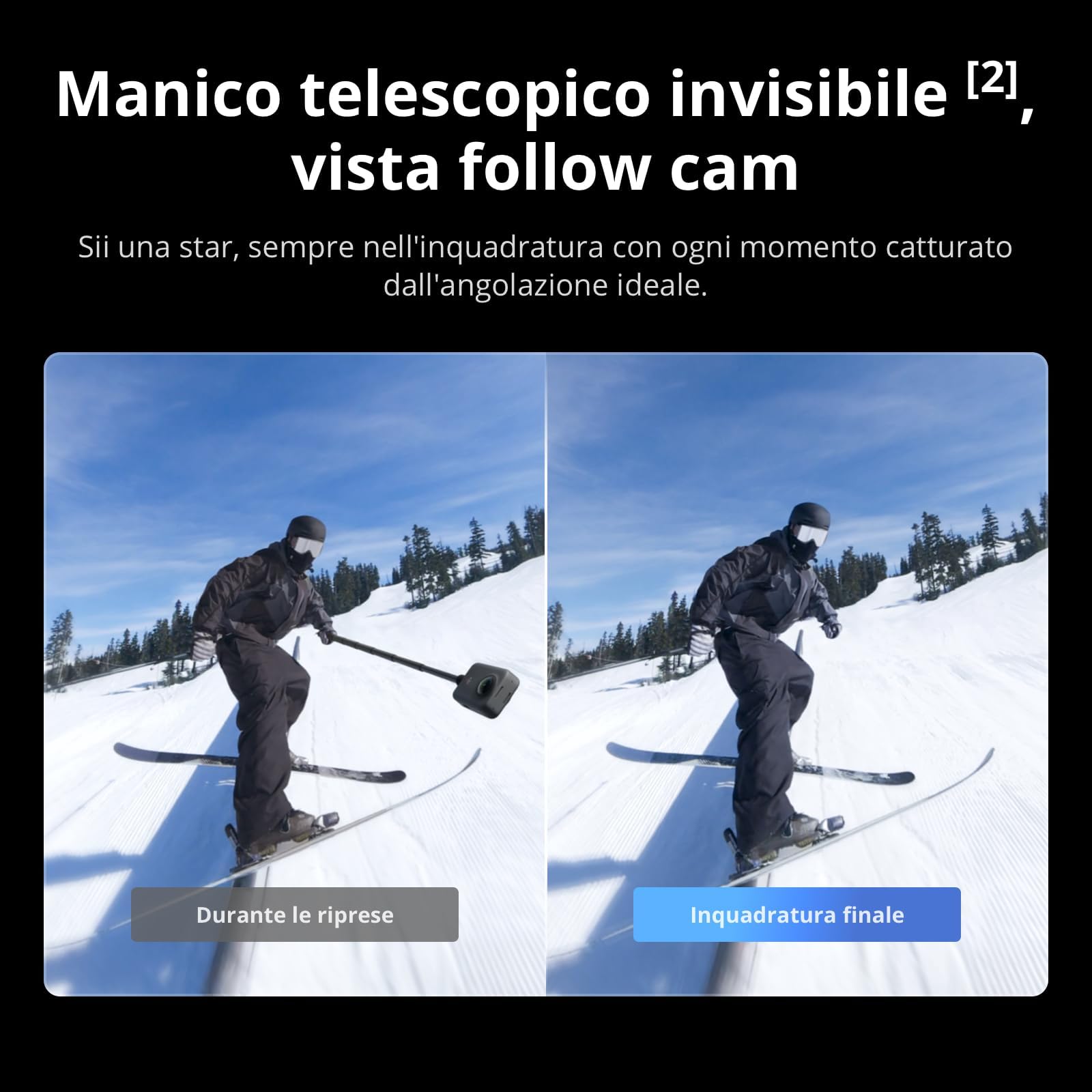 DJI Osmo 360 Combo Essenziale, fotocamera 360 con immagini a 360° da 1 pollice, video a 360° nativi in 8K, kit con manico telescopico invisibile da 1,2 m, durata della batteria estesa con 2 batterie