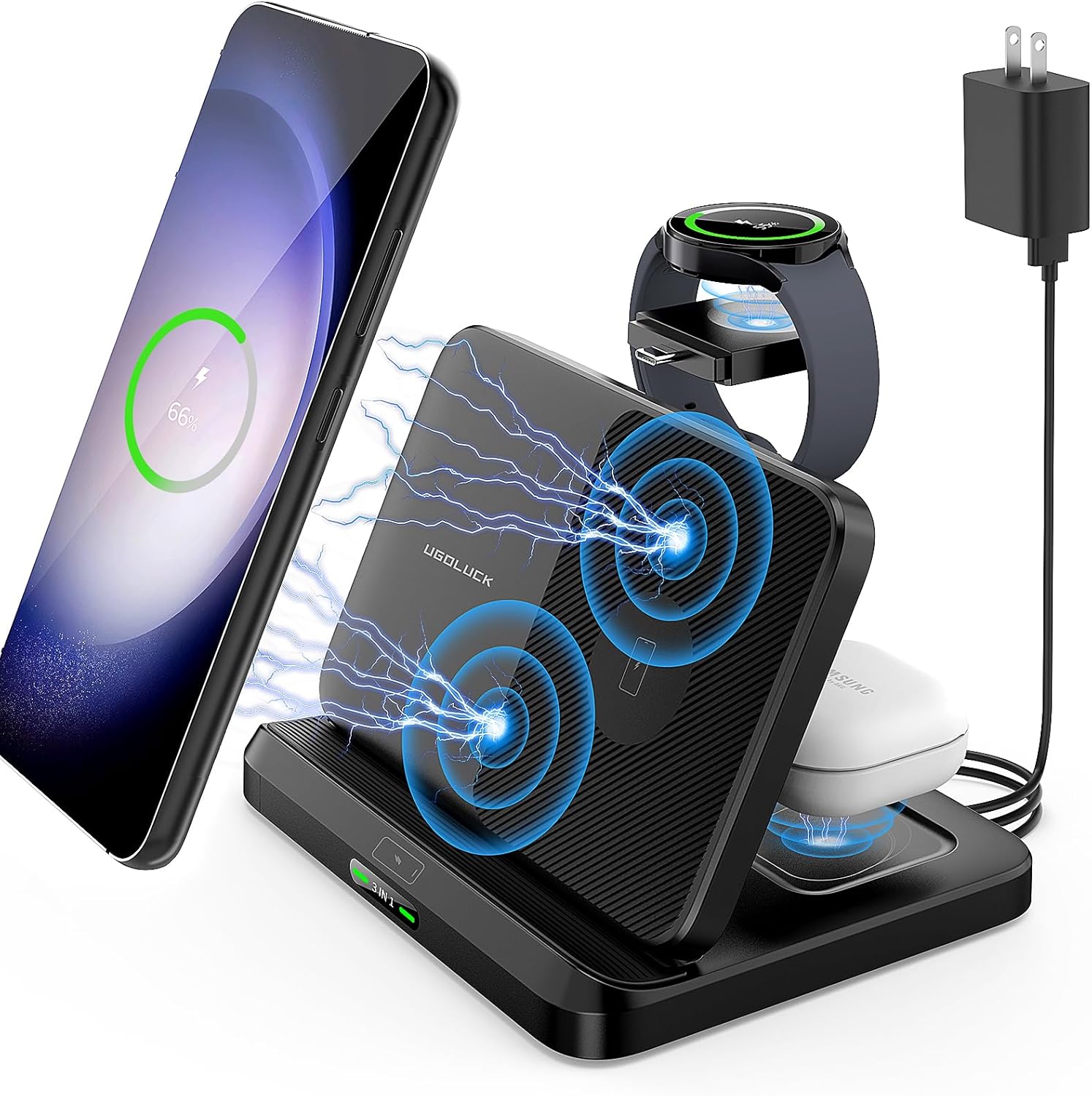 Wireless Charging Station for Samsung and Android, 3 in 1 Foldable Wireless Charger