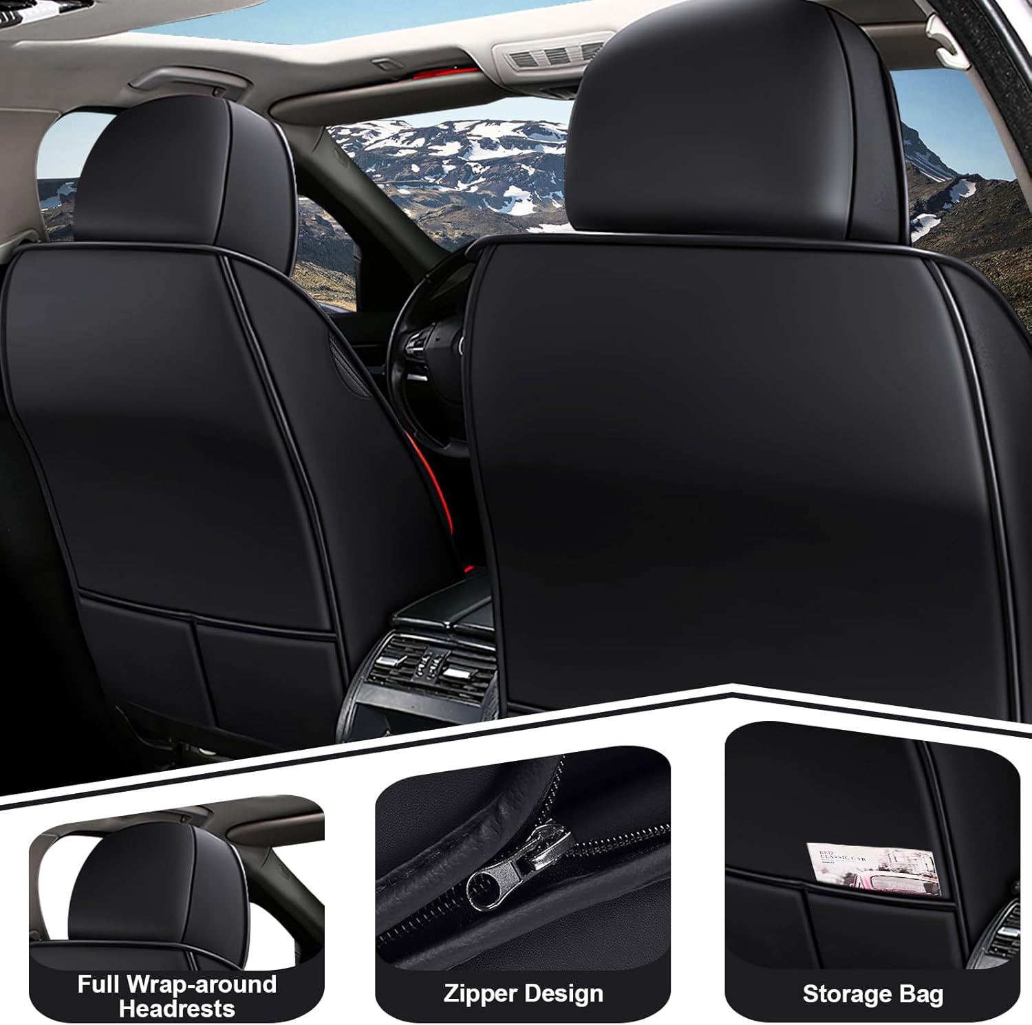 Full Set for Nissan Frontier Car Seat Covers 2000-2025, Waterproof Nappa Leather Car Seat Protector, Anti-Slip and Comfortable Car Seat Cover&Accessories(5 Seats/Black Red)
