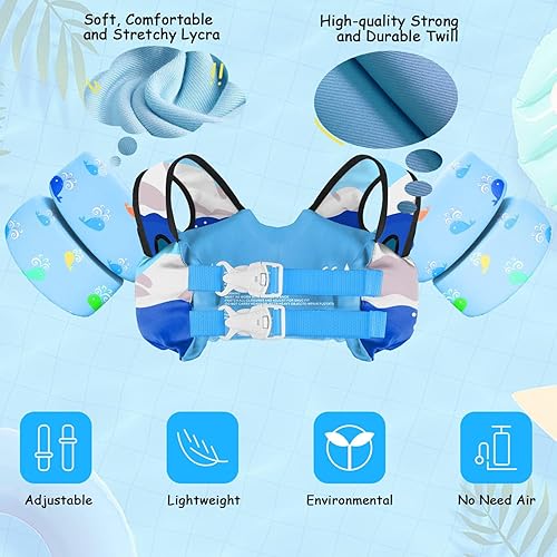 Miniatura 149 de Chriffer Chaleco salvavidas para niños de 22 a 66 libras, flotadores con arnés de hombro y alas de brazo para bebés de 2, 3, 4, 5, 6, 7 años