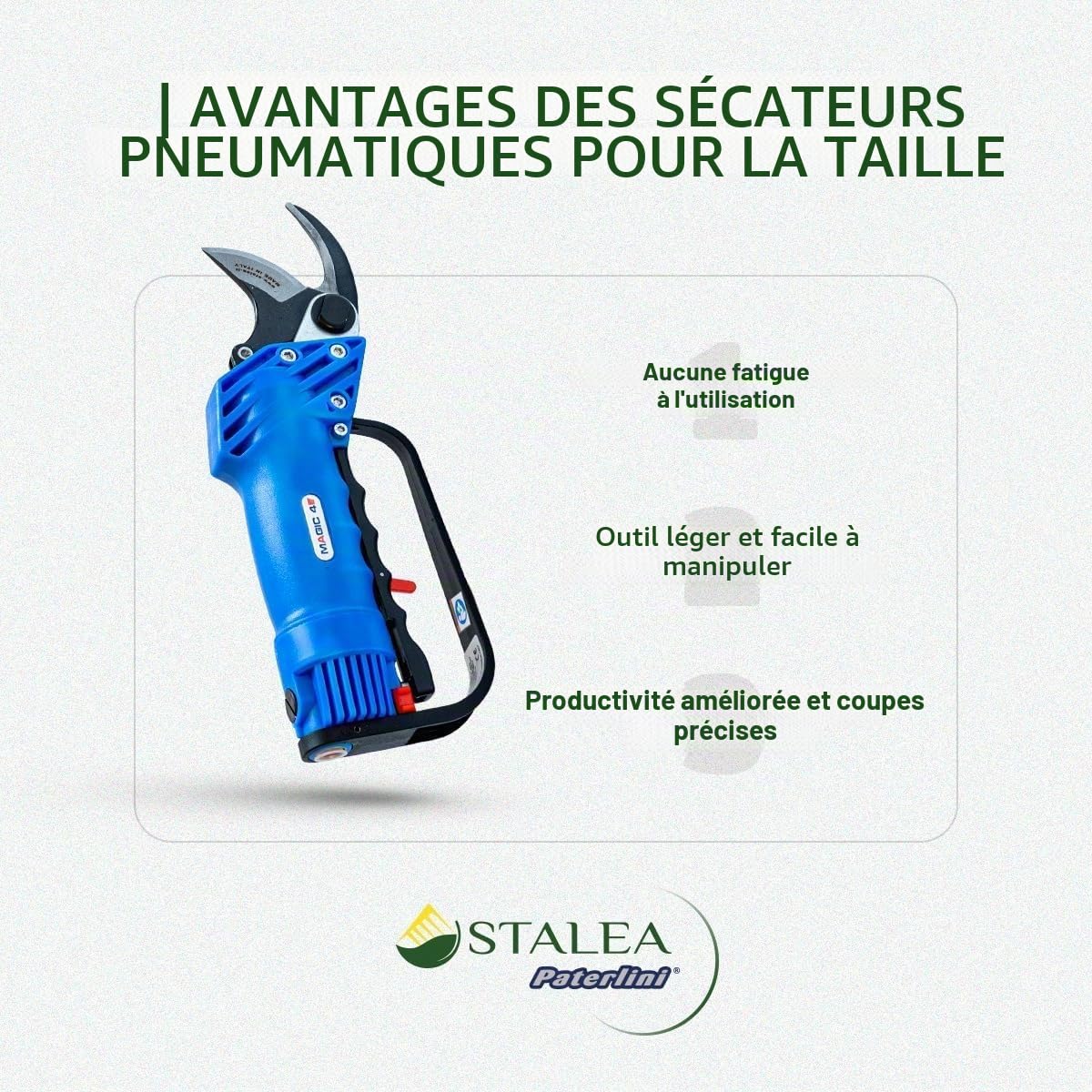 PATERLINI Sécateur Pneumatique, Direction de fruits Sécateurs - Ciseaux d'élagage à Air Comprimé pour une Taille et une Coupe de Branches sans Effort - Outils pneumatiques de Jardinage (FUTURA F)