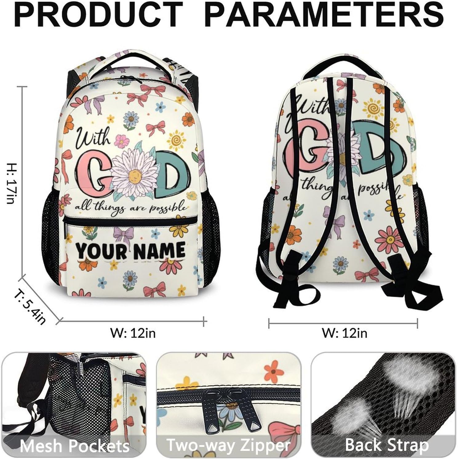 Backpack for Girls Women, Personalized School Backpacks for Kindergarten Elementary Middle College, Cute Custom Christian Gifts for Kids Teens