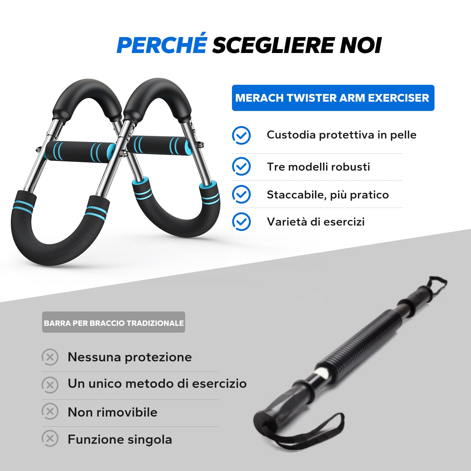 MERACH Twister Arm Trainer con 3 Resistenza, 27 a 50 KG Attrezzo per Allenare il Petto per Uomini, Portatile e Regolabile, Forma di U Trainer per Home Gym, Per Braccia/Petto/Spalle e Schiena
