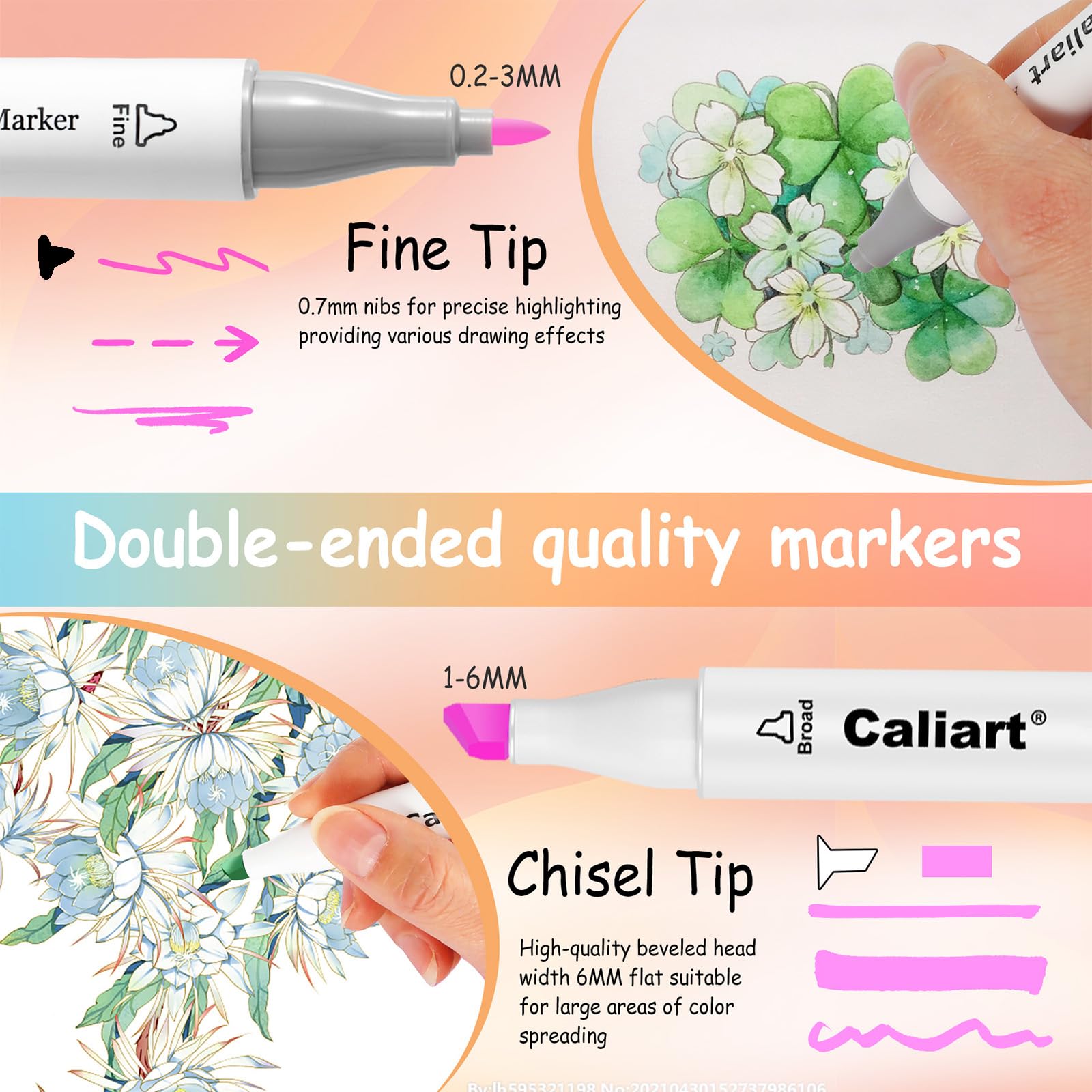 Caliart Markers, 100 Colors Dual Tip Art Markers Sketch Pens Permanent Alcohol Based, with Case for Adults Artists Drawing Illustration Sketching Coloring (Black Barrel): 100 Pastel Colors