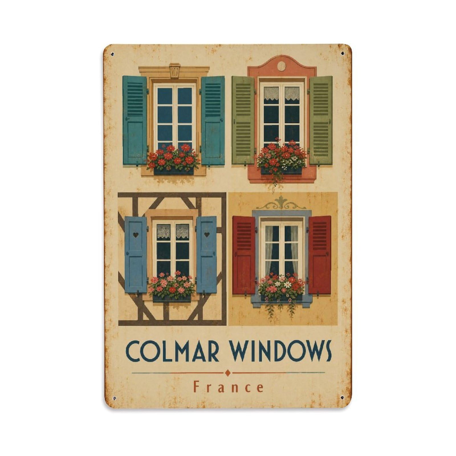 Gead 8X12inch Style Vintage Travel Colmar France Windows Metal Tin Sign