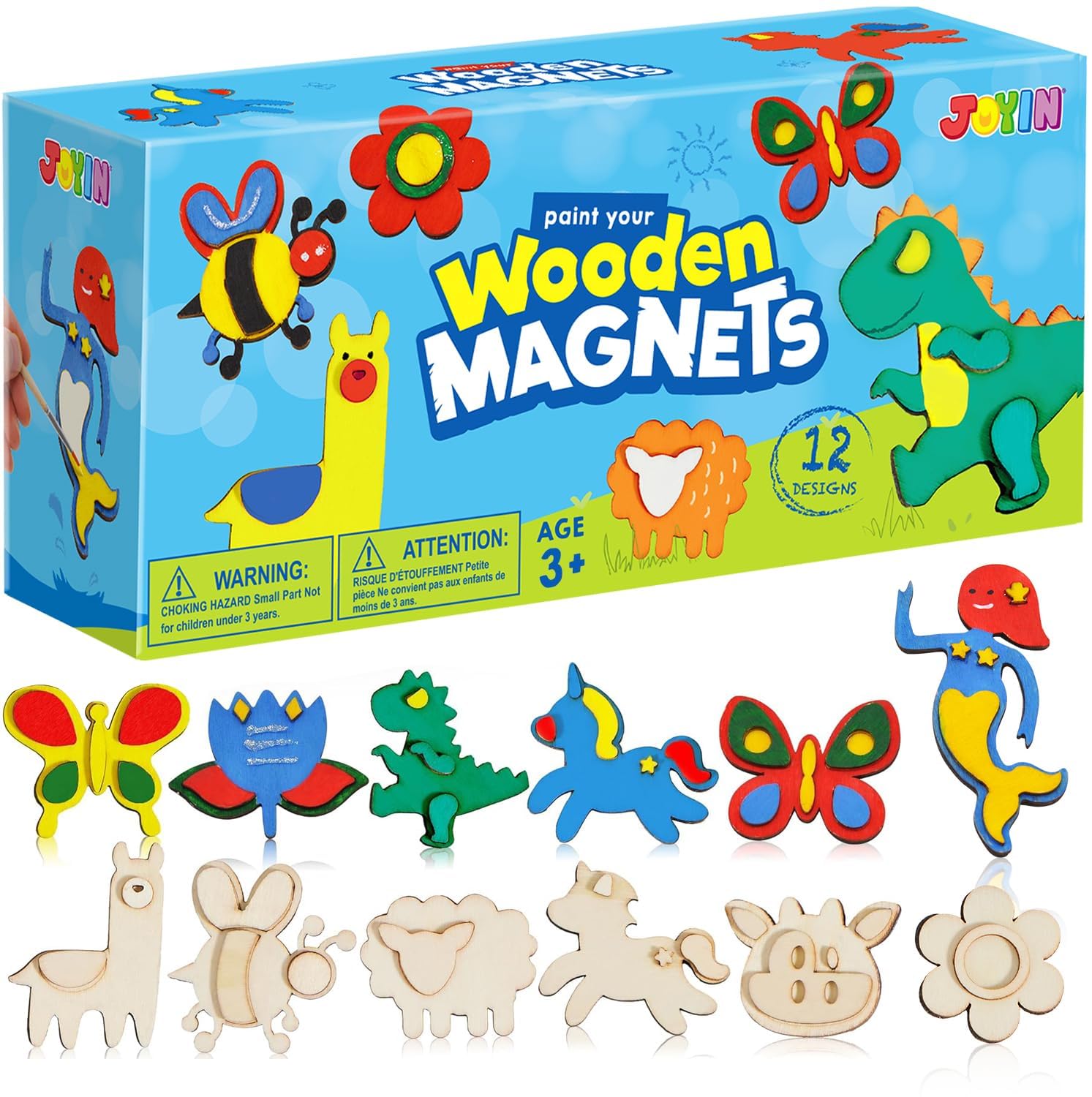 Kit de pintura de 12 imanes de madera para niños, decora tu propio regalo de pintura para cestas de Pascua, fiestas de cumpleaños y manualidades familiares, recuerdos de fiesta para niños y