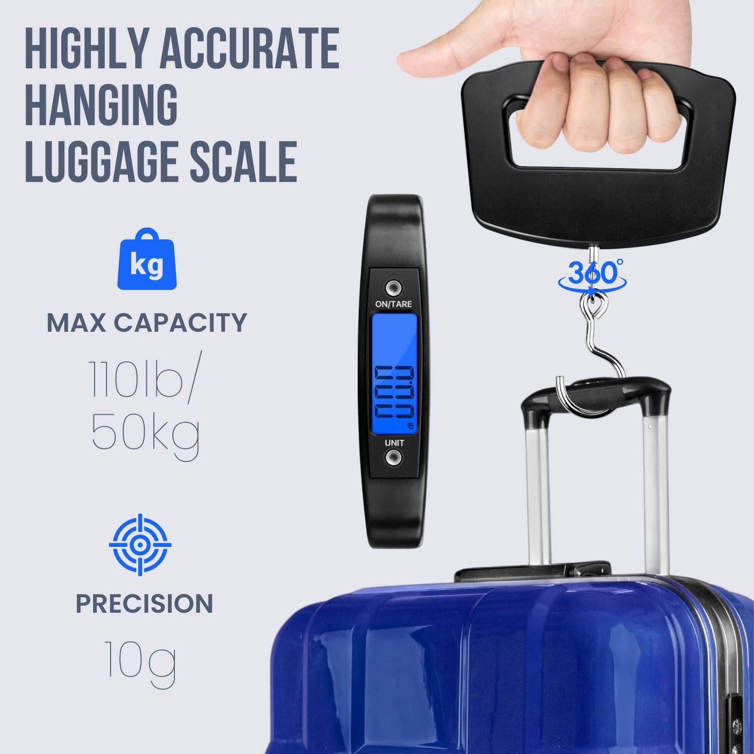 Bilancia Digitale Portatile Per Bagagli Da 50 Kg | Pesca E Viaggio Con Gancio E Display LCD