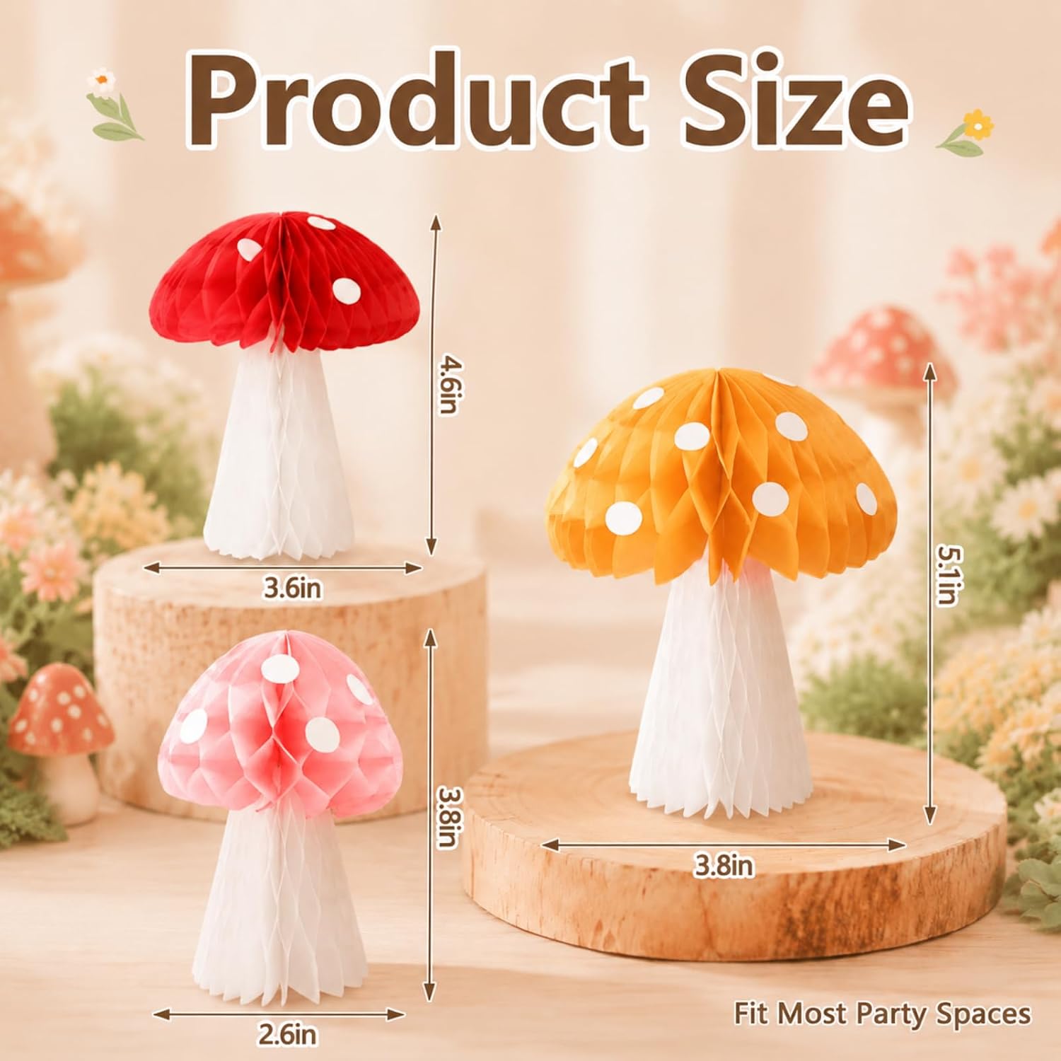YooNotee 10 Pack Honeycomb Mushroom Decorations for First Birthday Woodland Baby Shower Tea Party Favors, Tissue Paper Mushrooms, Reusable Fairy Theme Party Table Centerpieces Decor