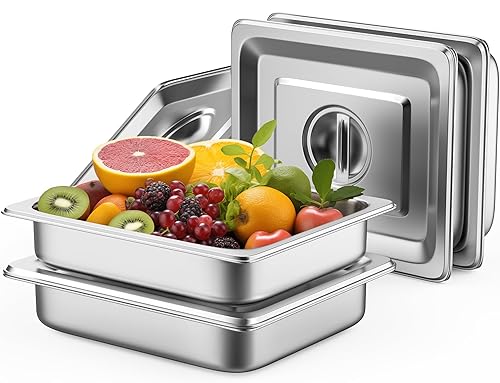 Miniatura 18 de Hotel Pan - Bandeja de mesa de vapor de 4 pulgadas de profundidad, tamaño 1/2 con tapa, 12.8 pulgadas de largo x 10.4 pulgadas de ancho, acero