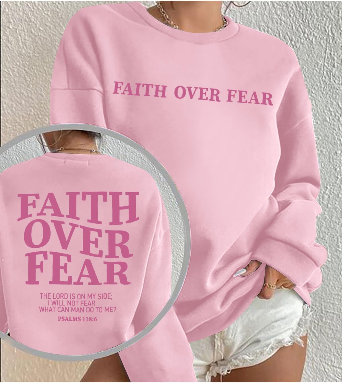 FRYAID Christian Sweatshirt Women Faith Over Fear Christian Religious Sayings Pullover Shirt Letter Print Long Sleeve Tops - Image 3