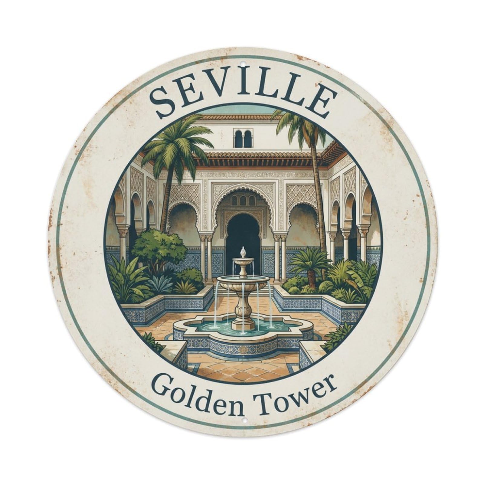 Vintage Travel Seville Spain Decor Vintage Metal Tin Sign Plaque Wall Decor for Cafe, Club Bar, Office, Garden Metal Poster 8x8Inch