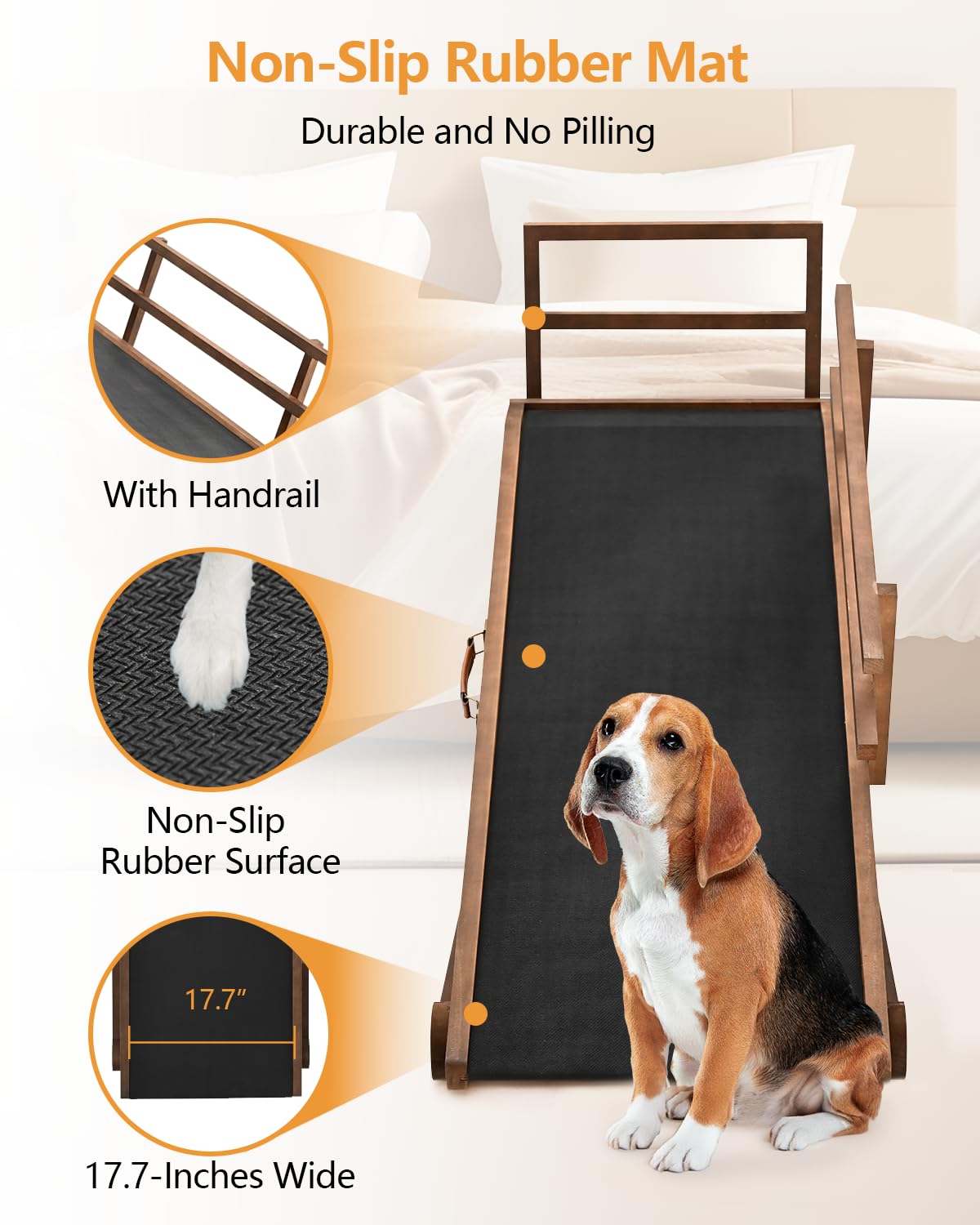 Hunderampe fürs Bett, verstellbare Haustierrampe für Hunde, um aufs Bett zu gelangen, Faltbare Hundebettrampe für kleine/mittelgroße/große Hunde/Katzen, Hunderampe aus Holz für hohe Betten/Sofas