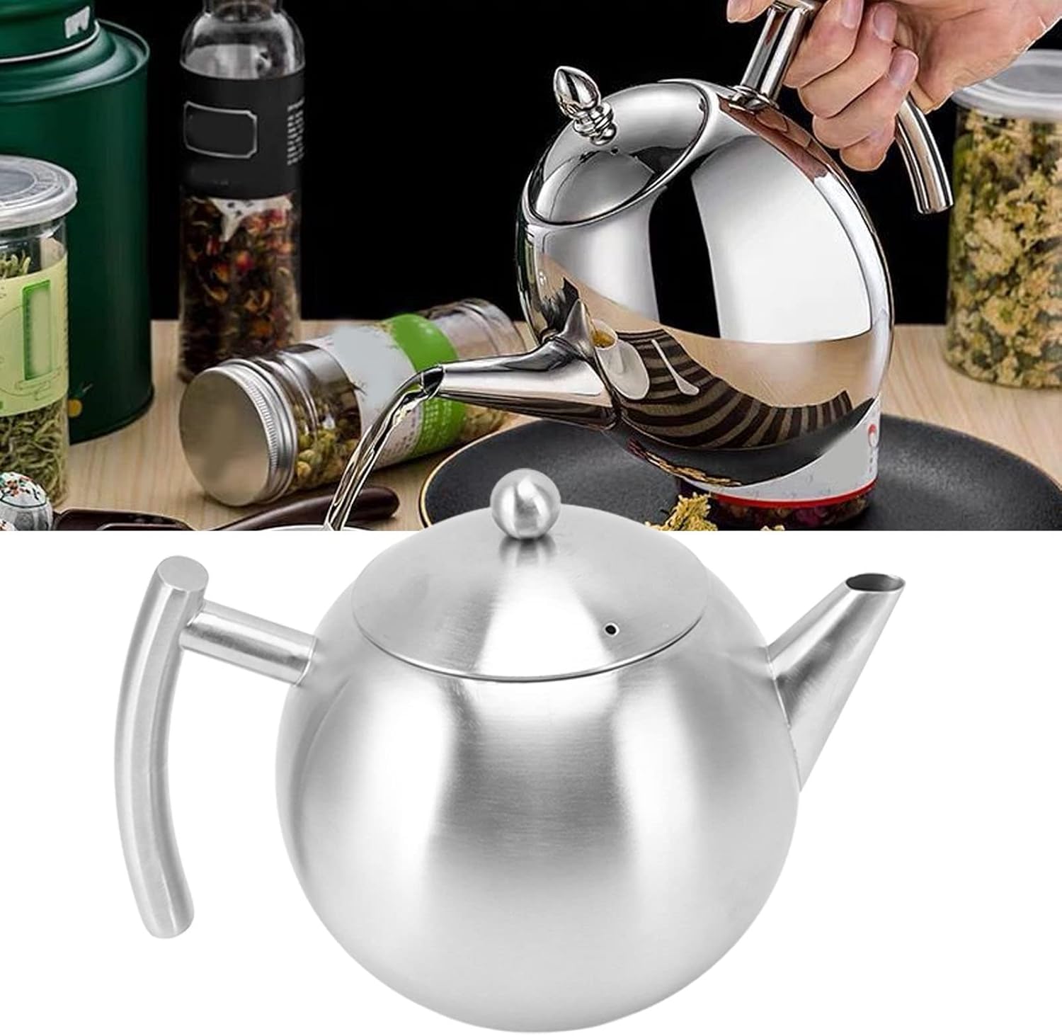 Tea Kettle with Embedded Lid Filter Stainless Steel Kettle Teapot Portable Tea Pot for Home Teahouse Coffee Shop(1.5L)