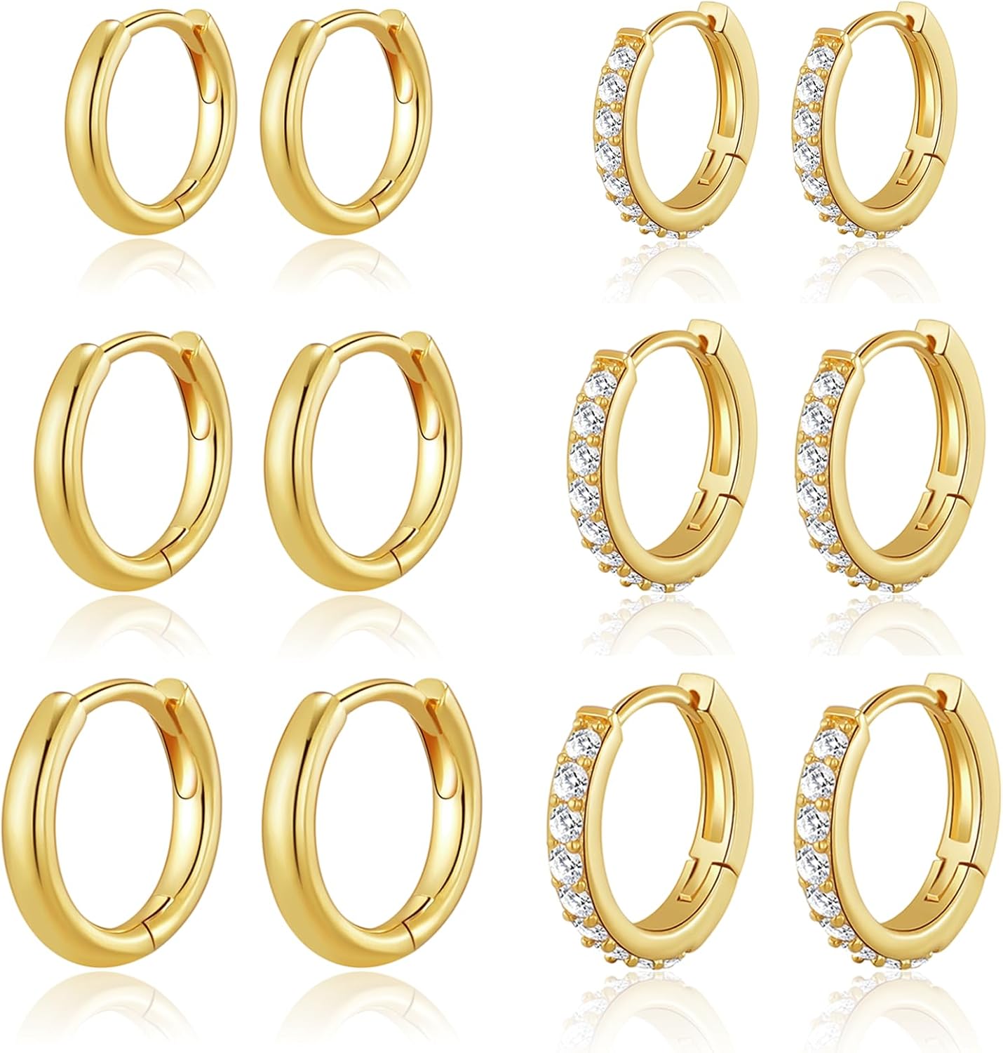 BMMYE Gold Huggie Hoop Earrings for Women Hypoallergenic 14K Gold Plated Mini Hoops Earrings Set for Multiple Piercing Lightweight Small Hoop Earrings Stack Jewelry for Gifts
