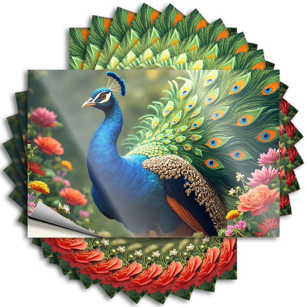 Sticker Hat Unique A Majestic Peacock with Vibrant Plumage Stands Amidst A Colorful Floral Garden for Billiards - Vintage Kitchen Accessories Easy Peel Removable(6X9CM)