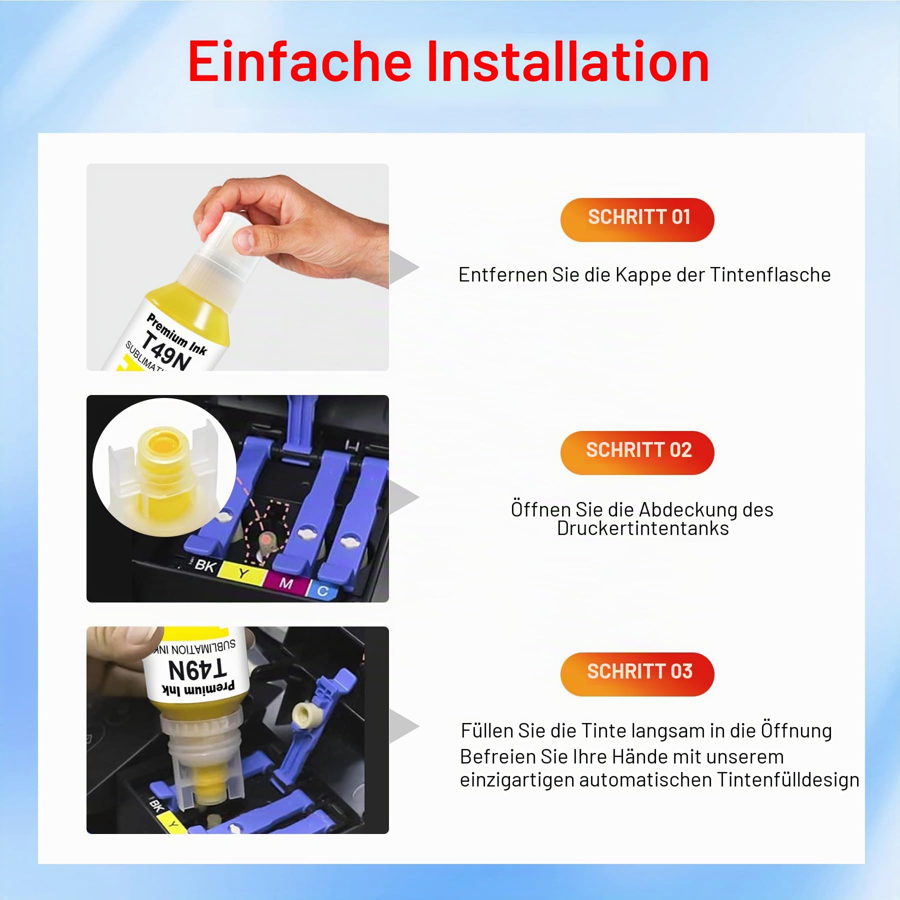 T49N T49N1-T49N4 Sublimation Ink für EPS SC23BK SC23C SC23M SC23Y für SC-F100 SC-F160 SC-F500 SC-F501‎ SC-F560 SC-F150 SC-F550(4Stück)