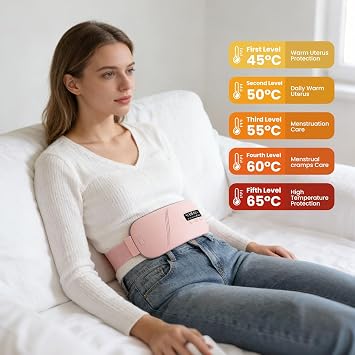 Period Pain Relief, 5 Heating and 4 Vibration 2 Timer Massage Period Cramp Heat Pad with LCD Gear Display, Menstrual Heating Pad, Period Relief for Women Girls Her
