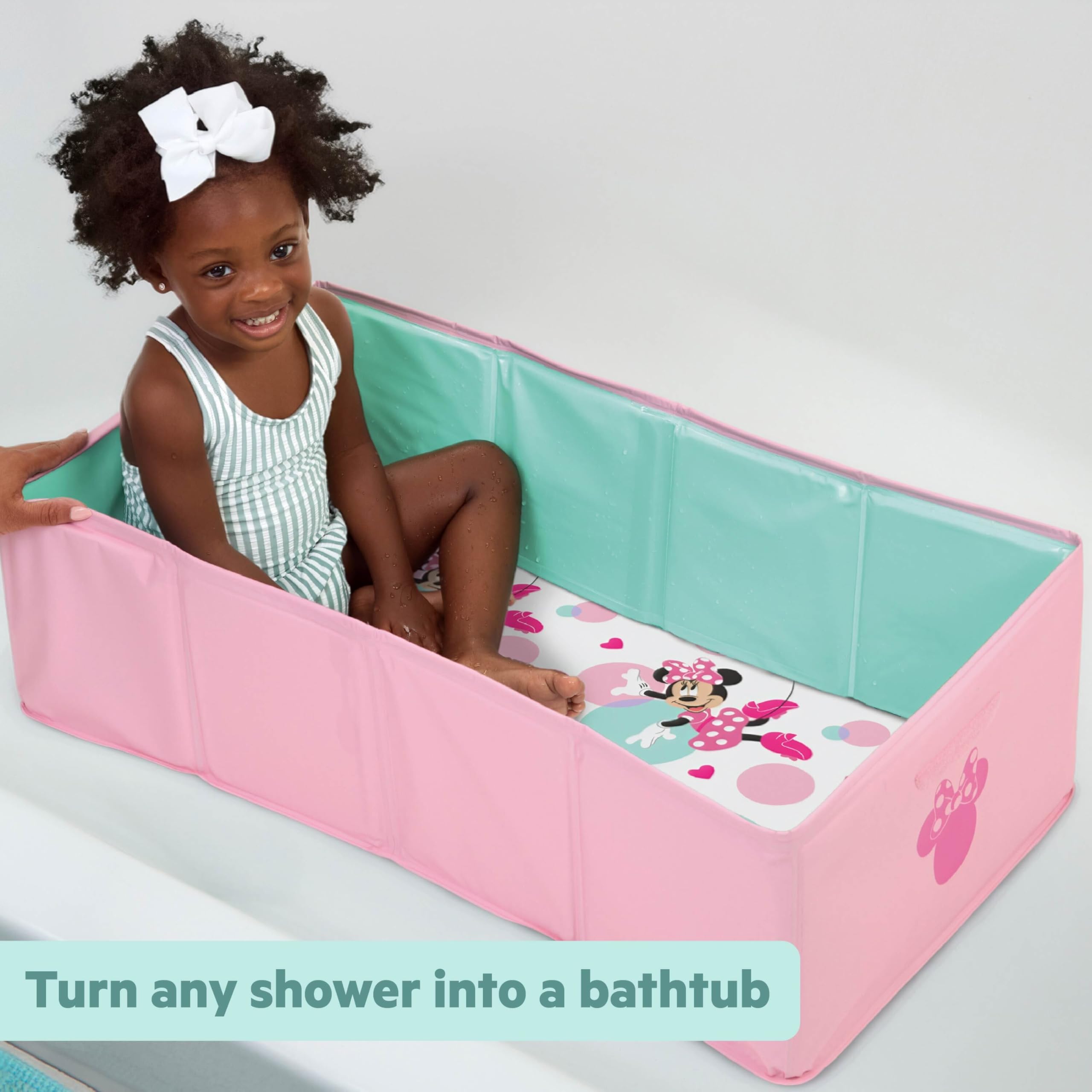 Bright Starts, Disney Baby Tuckaway Vaschetta Bagnetto Neonato Pieghevole, Vasca Neonato Bagnetto Portatile, per Uso Interno/externo, Adatta 12 Mesi-5 Anni, Rosa Minni
