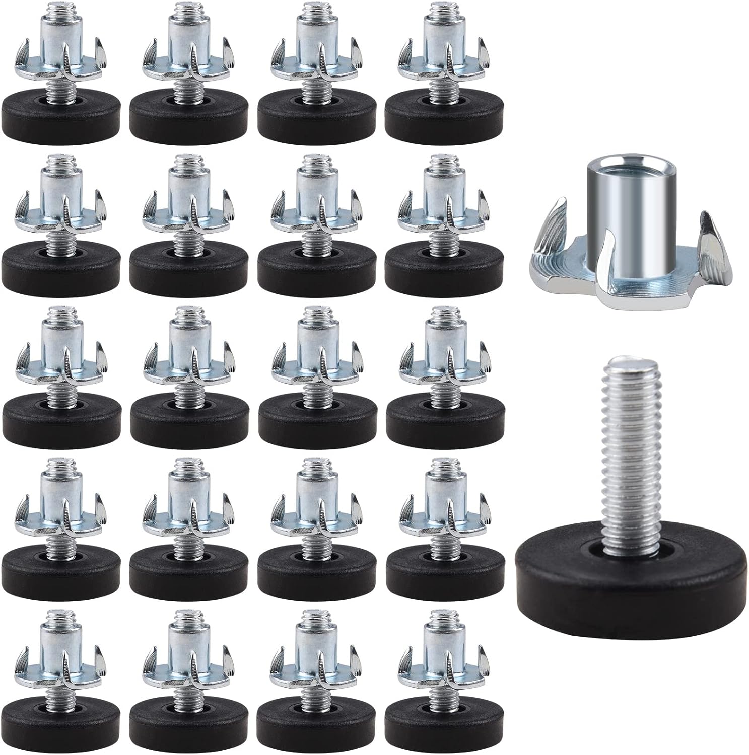 20 Sets M6 Adjustable Furniture Levelers with Jam Nuts, Leveling Feet Screw Table Feet Extender