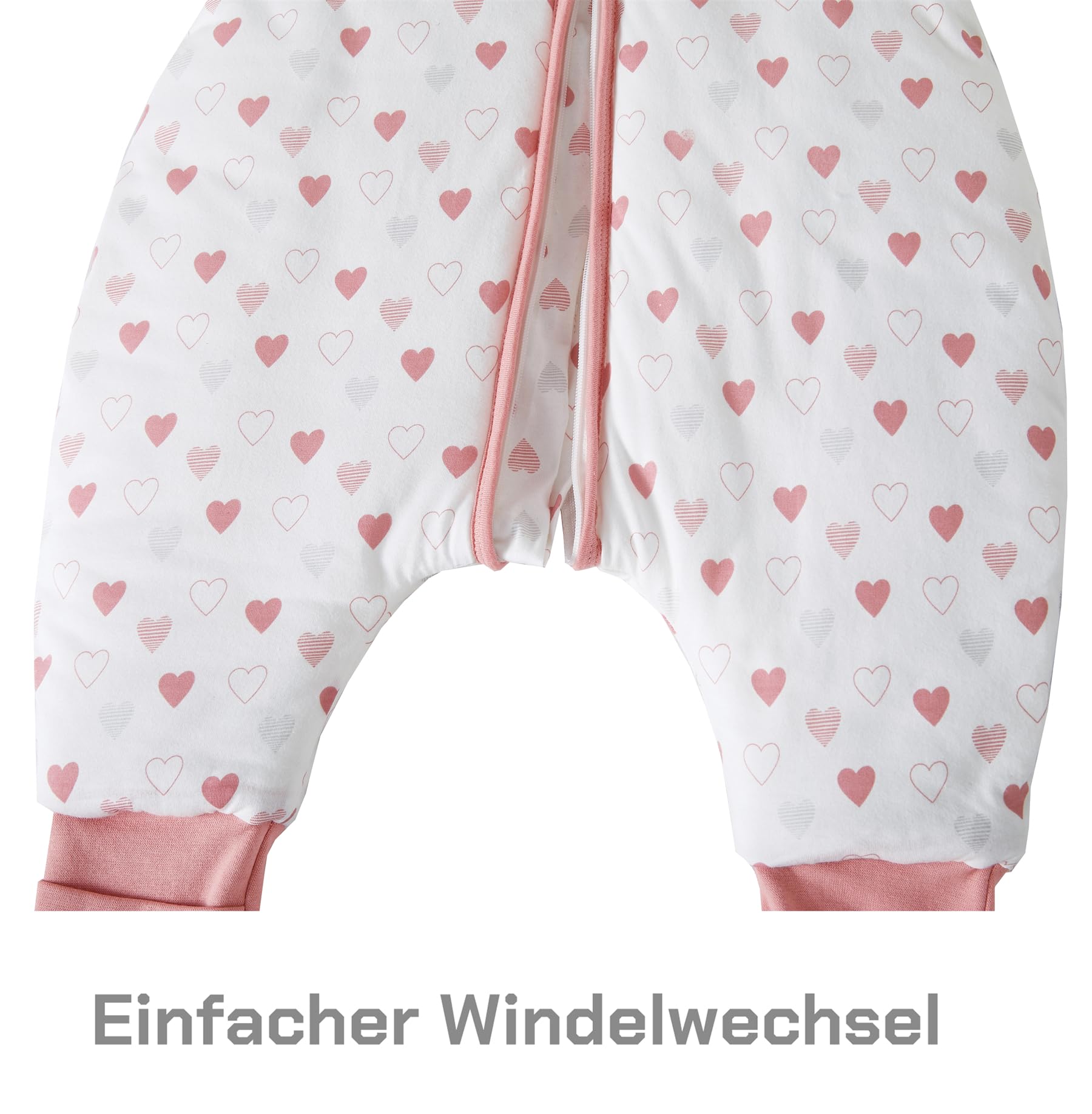 Sacco nanna invernale con piedi, in cotone, 2,5 Tog, per bambini, con gambe, 2,5 tog, cuore + coniglio, 70 cm, altezza bambino 80-90 cm