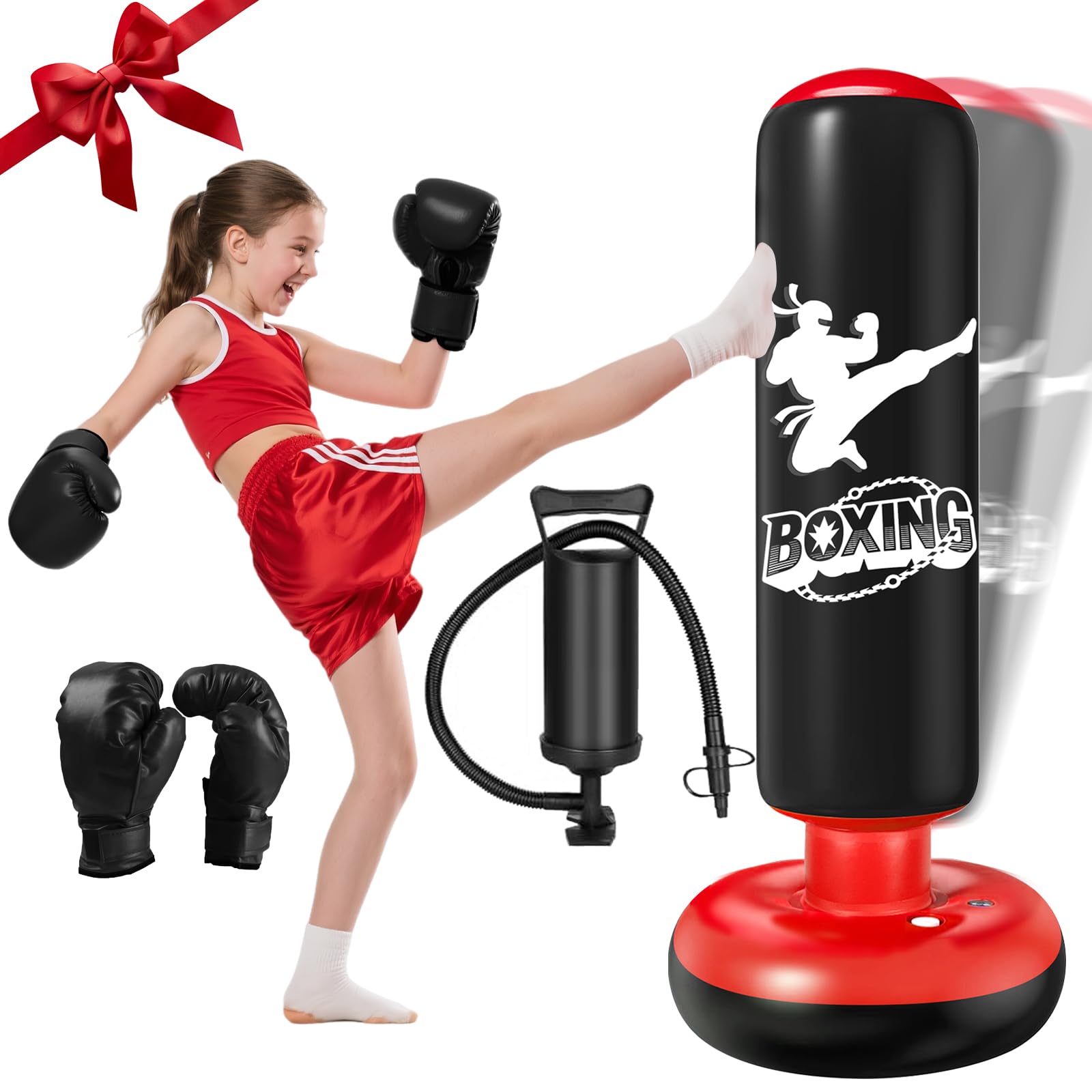 Saco de Boxeo Niños 160cm Bolsa Inflable con Guantes y Bomba para MMA Taekwondo