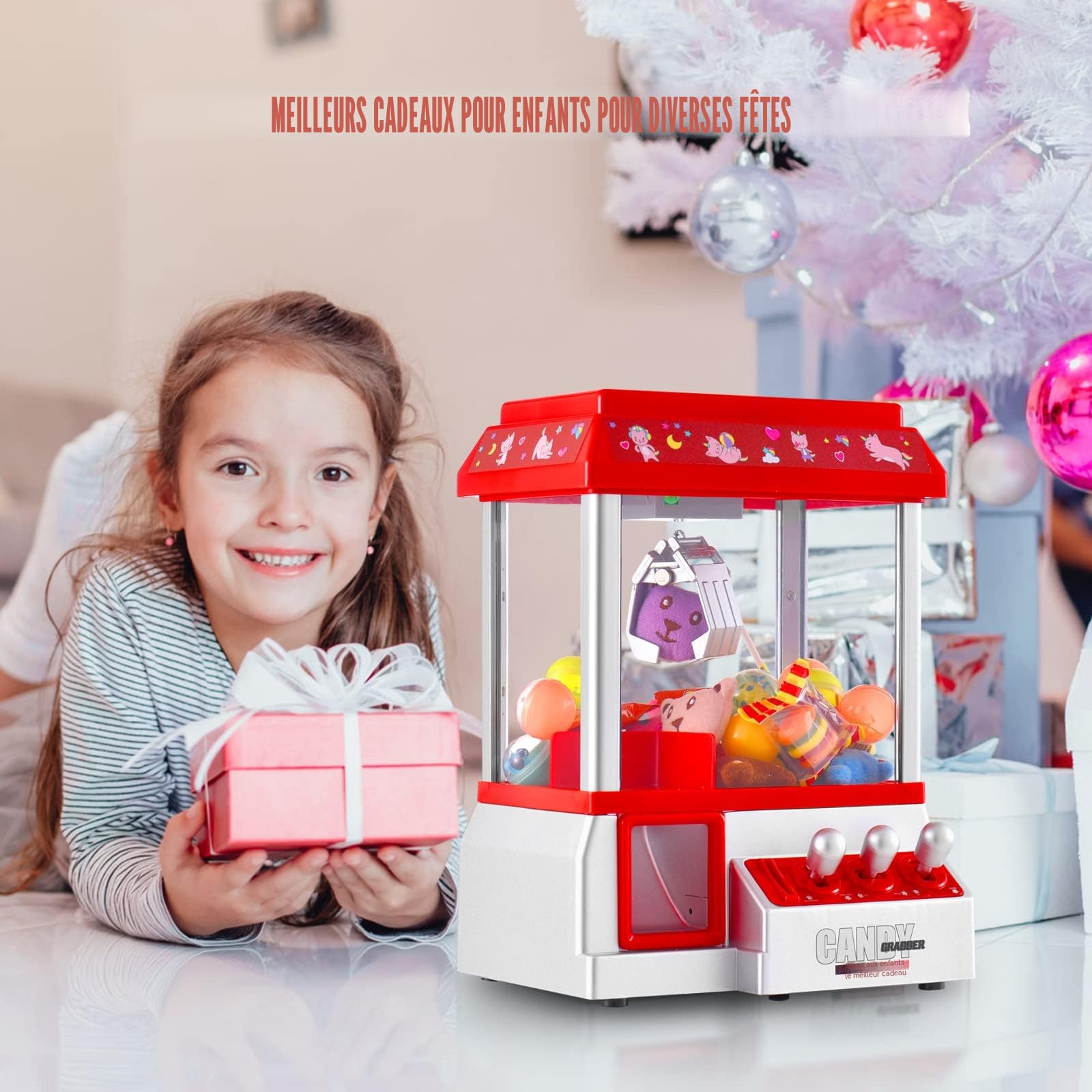 VISATOR Mini Machine a Pince Enfant Machine à Griffes Machin a Pinc Enfants Jouet Machine Attrape Bonbon Peluche pour Les Cadeaux d'anniversaire de Noël (EU)